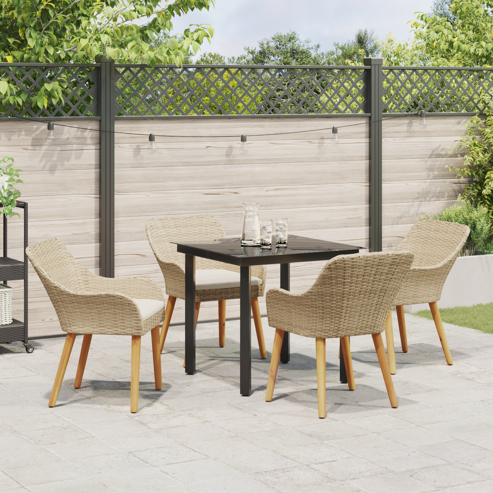5 Piece Garden Dining Set Beige Poly Rattan - Image 4