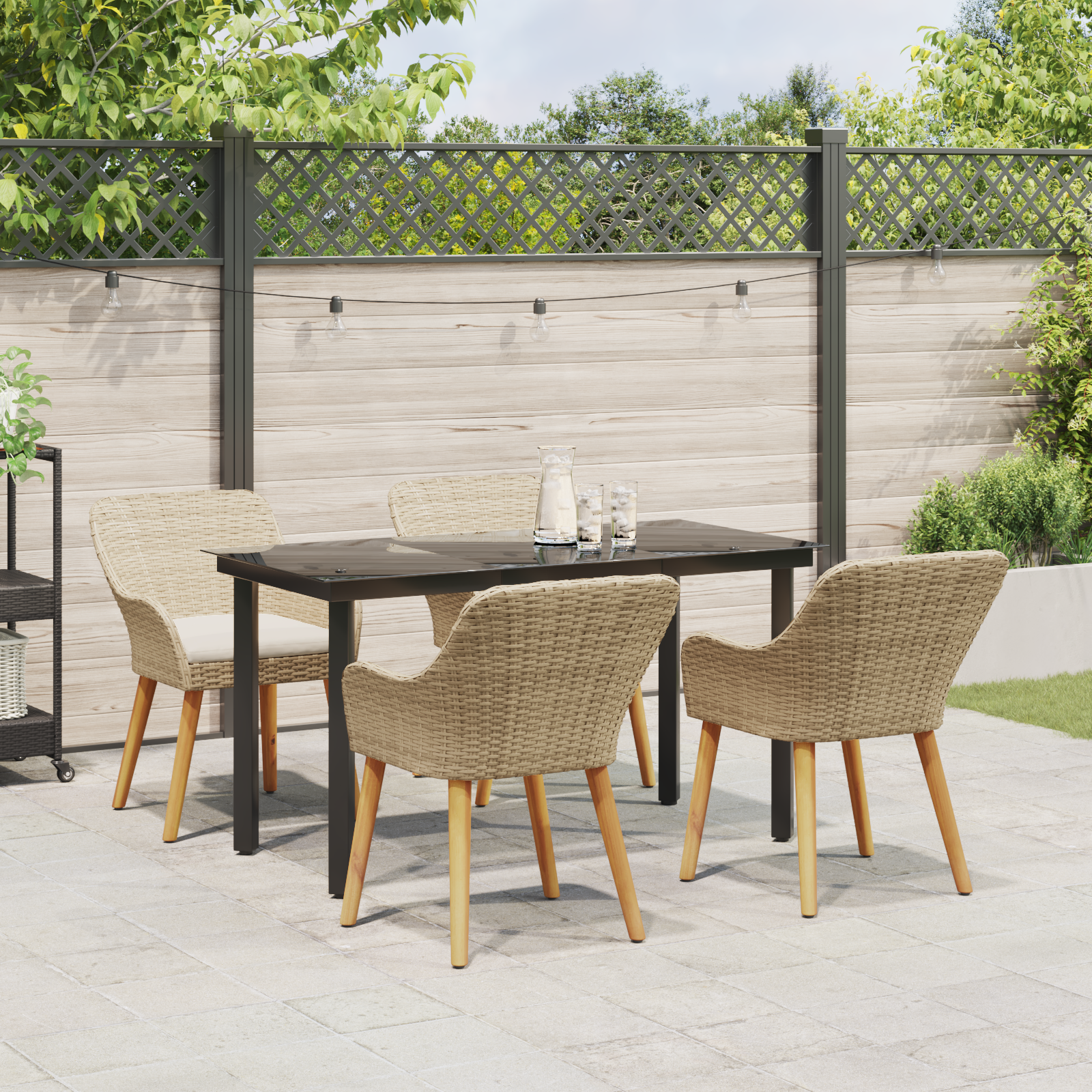 5 Piece Garden Dining Set Beige Poly Rattan - Image 4