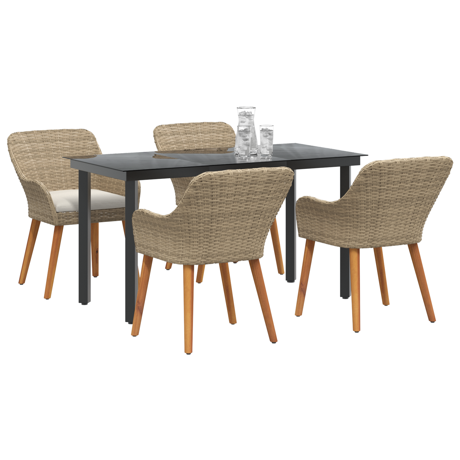 5 Piece Garden Dining Set Beige Poly Rattan - Image 3