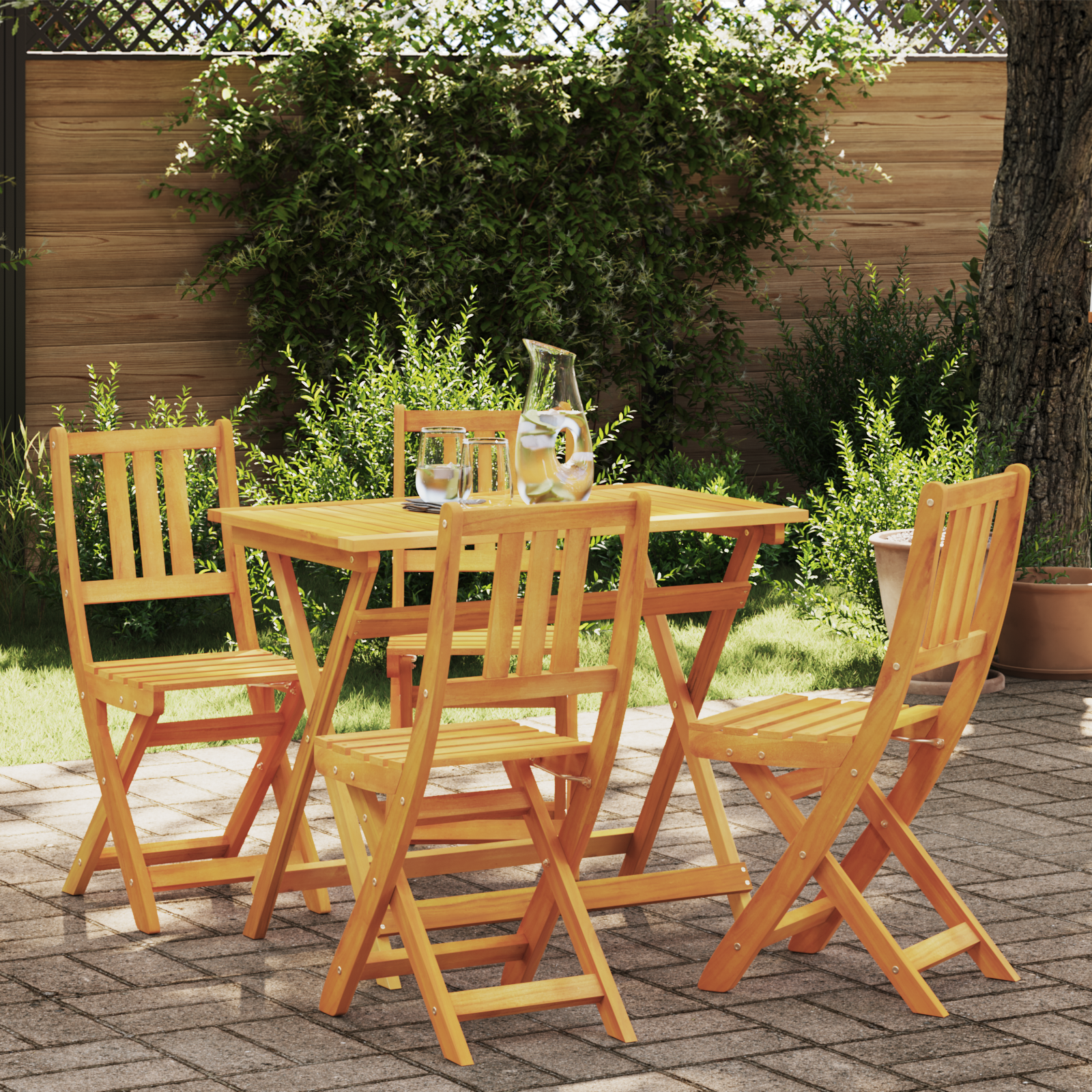 4 Piece Folding Garden Bistro Set Solid Wood Acacia