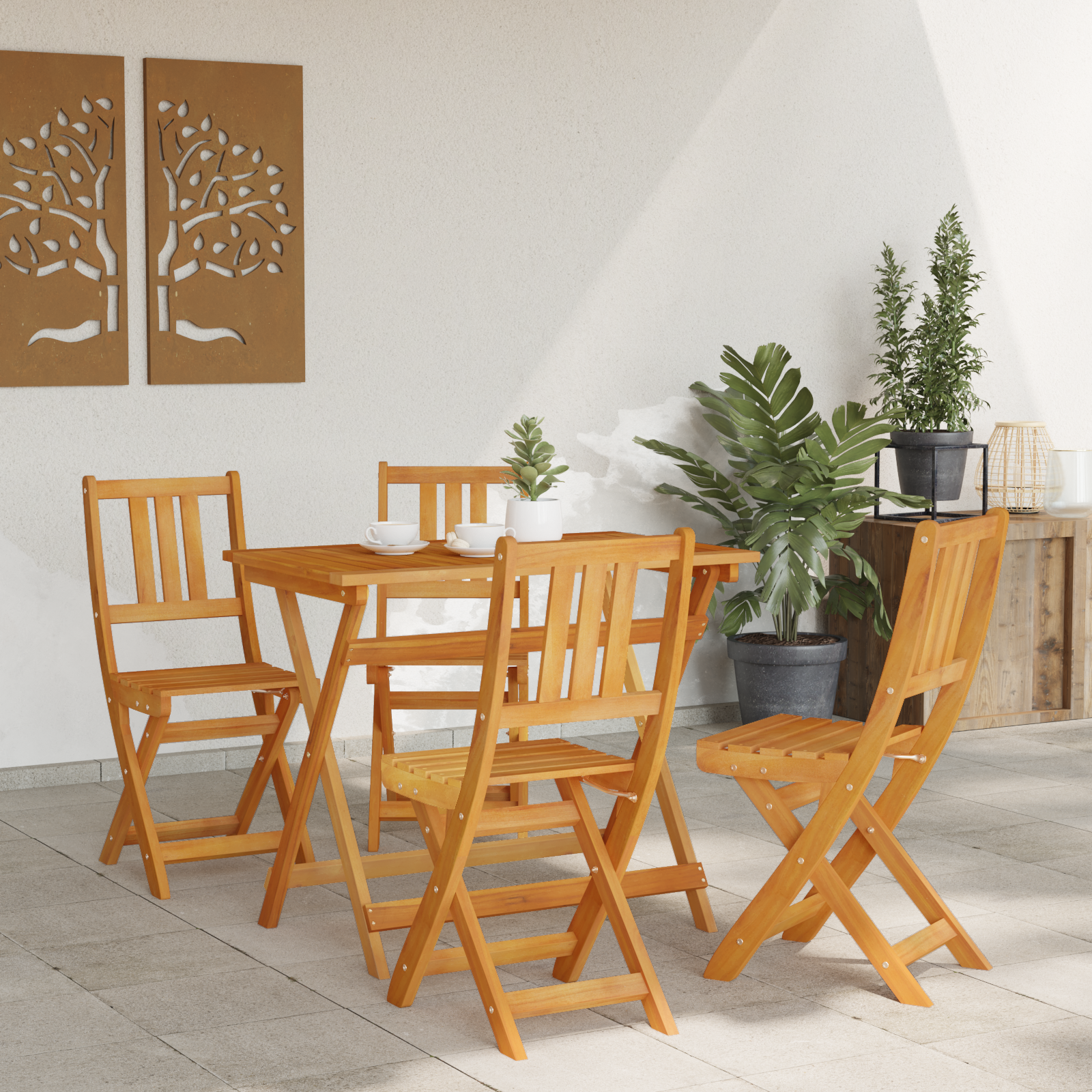 4 Piece Folding Garden Bistro Set Solid Wood Acacia - Image 4