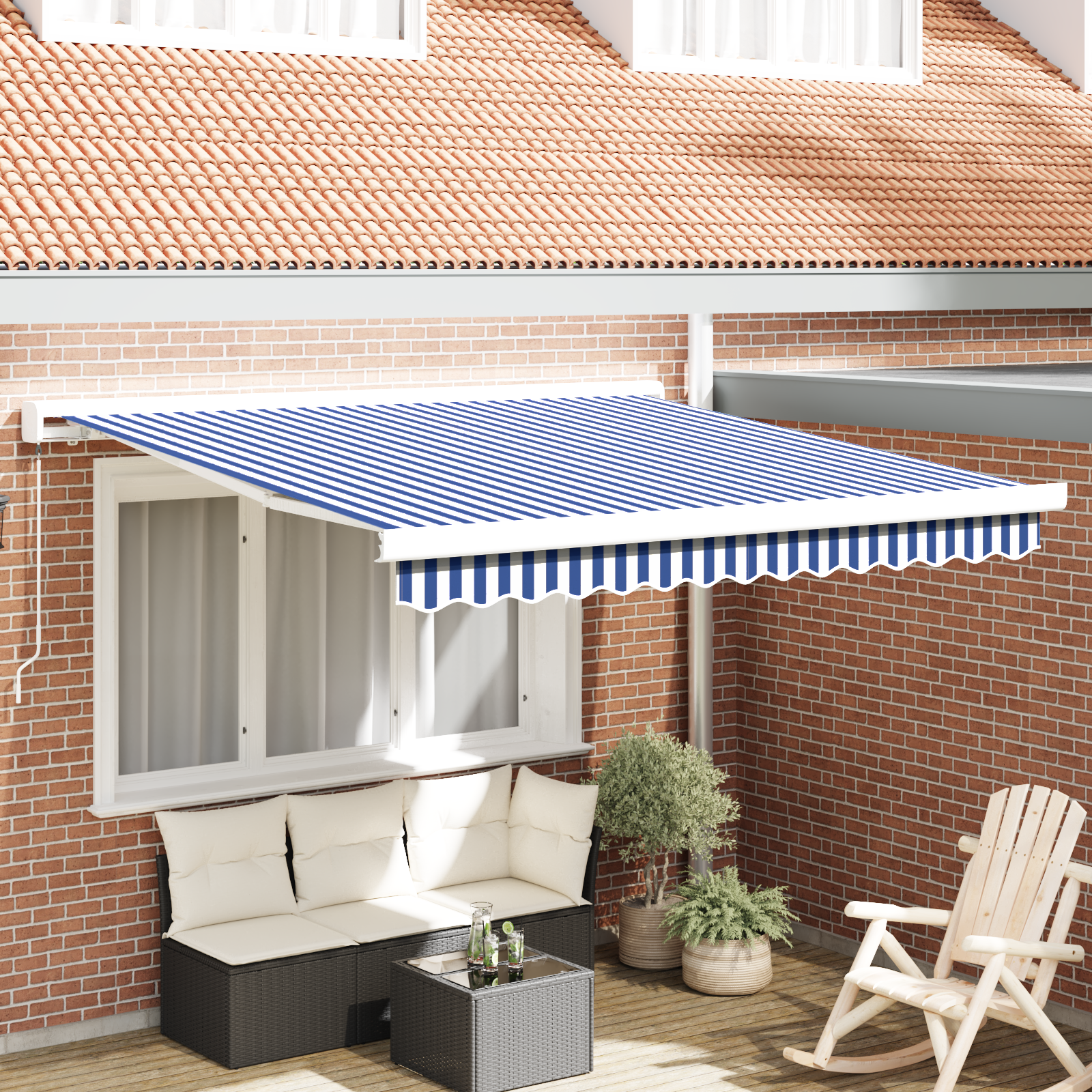 Tenda Retrattile Manuale Blu e Bianca 300x250 cm 3329907