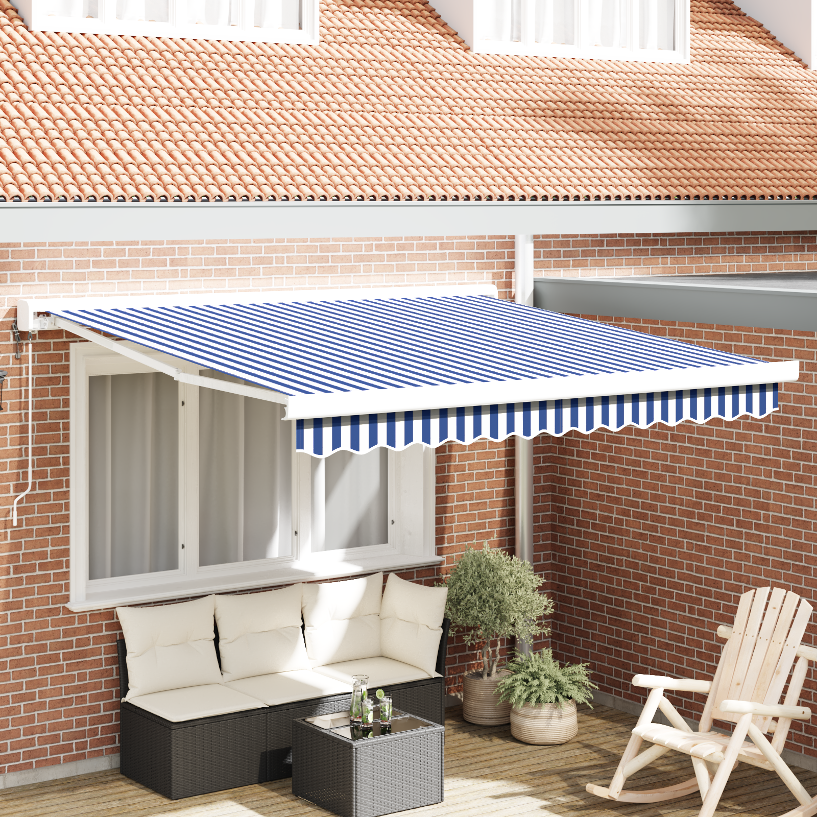 Tenda Retrattile Automatica Blu e Bianca 300x250 cm 3329908