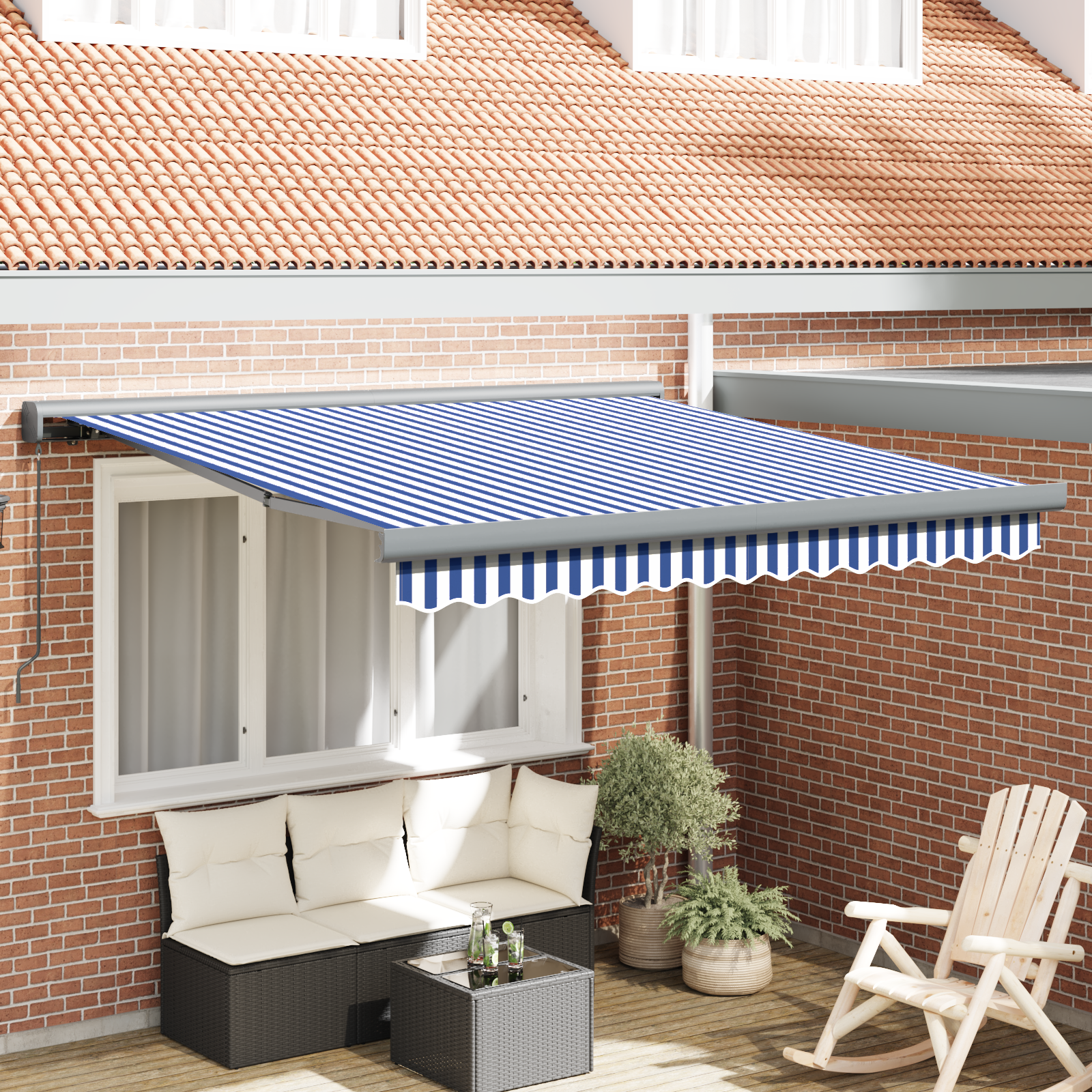 Tenda Retrattile Manuale Blu e Bianca 300x250 cm 3329909