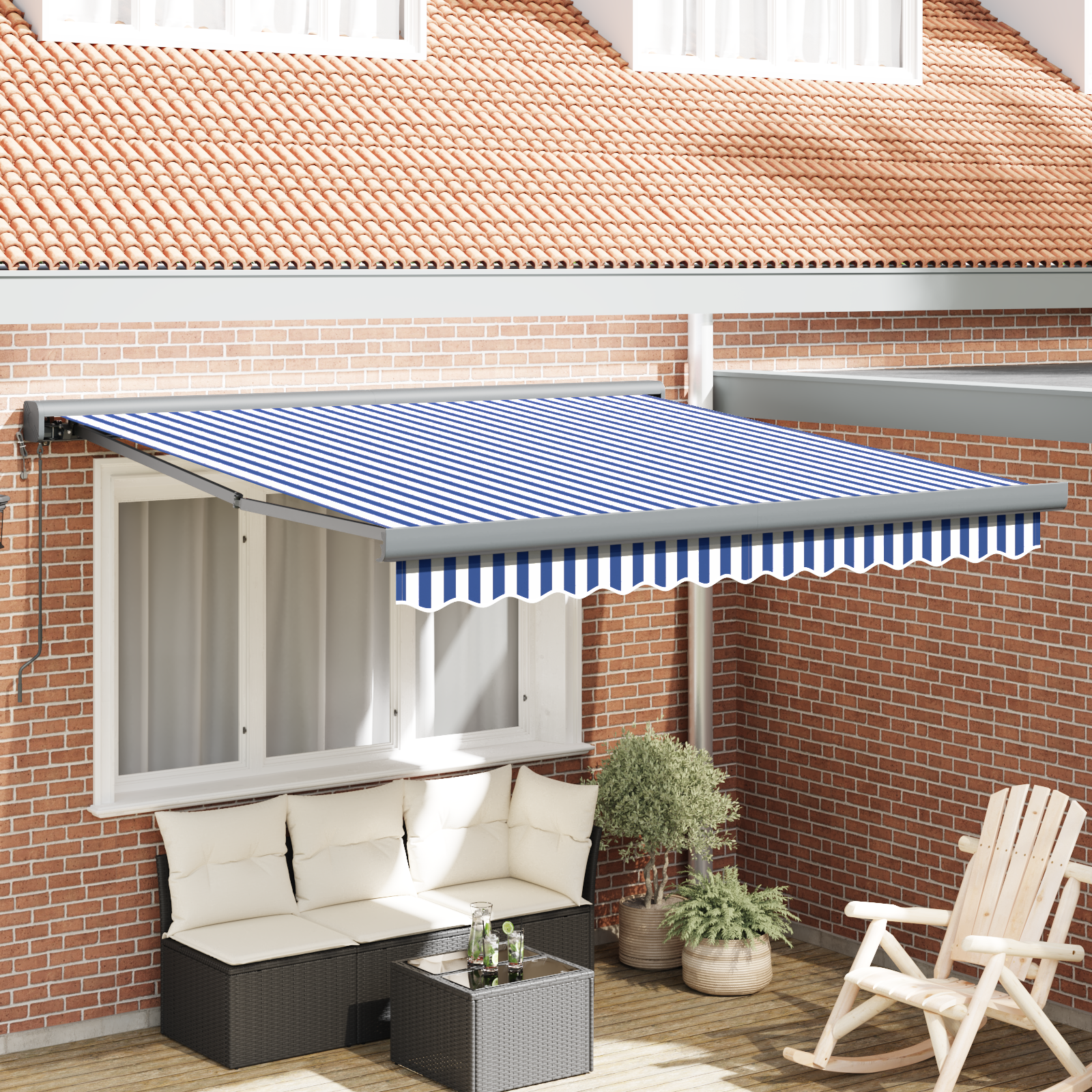 Tenda Retrattile Automatica Blu e Bianca 300x250 cm 3329910
