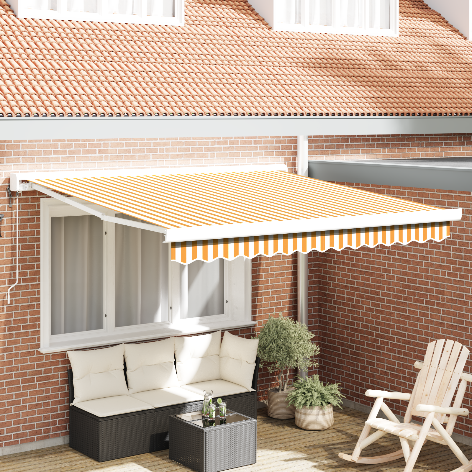 Tenda Retrattile Automatica Gialla e Bianca 300x250 cm 3329924