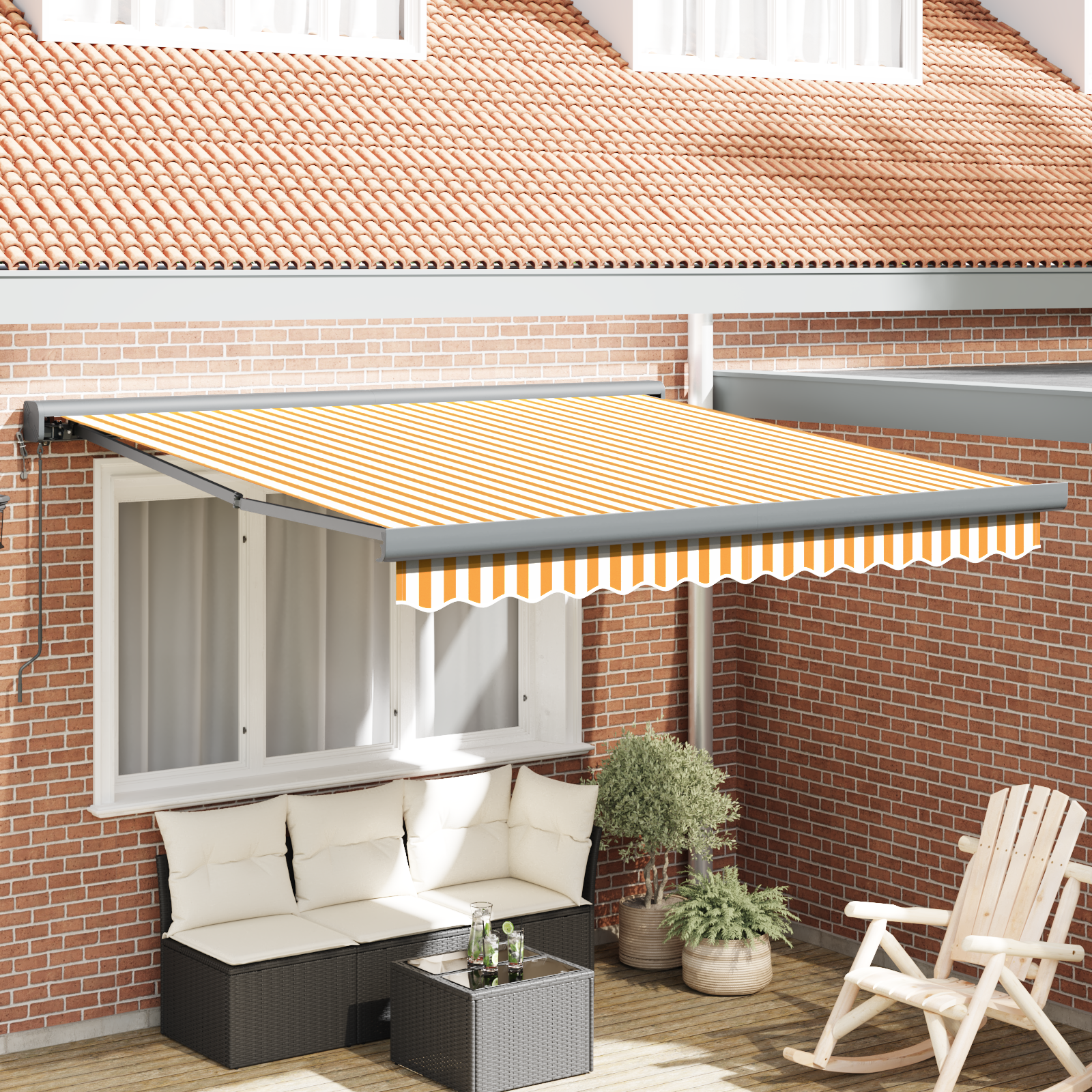 Tenda Retrattile Automatica Gialla e Bianca 300x250 cm 3329926