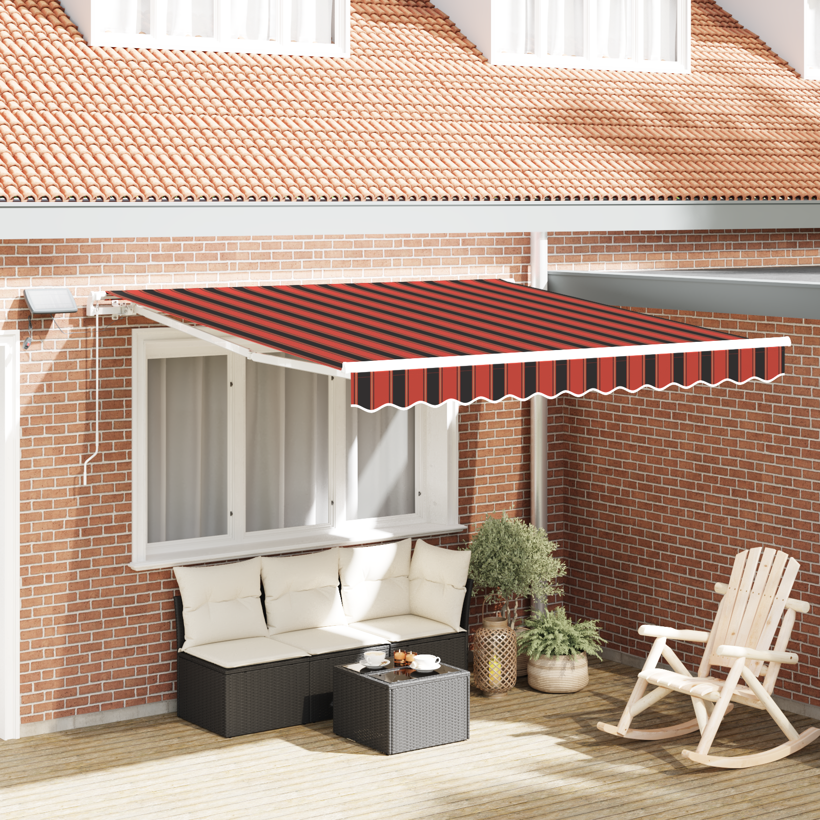 Manual Retractable Awning with LED Orange and Brown 300x250 cm