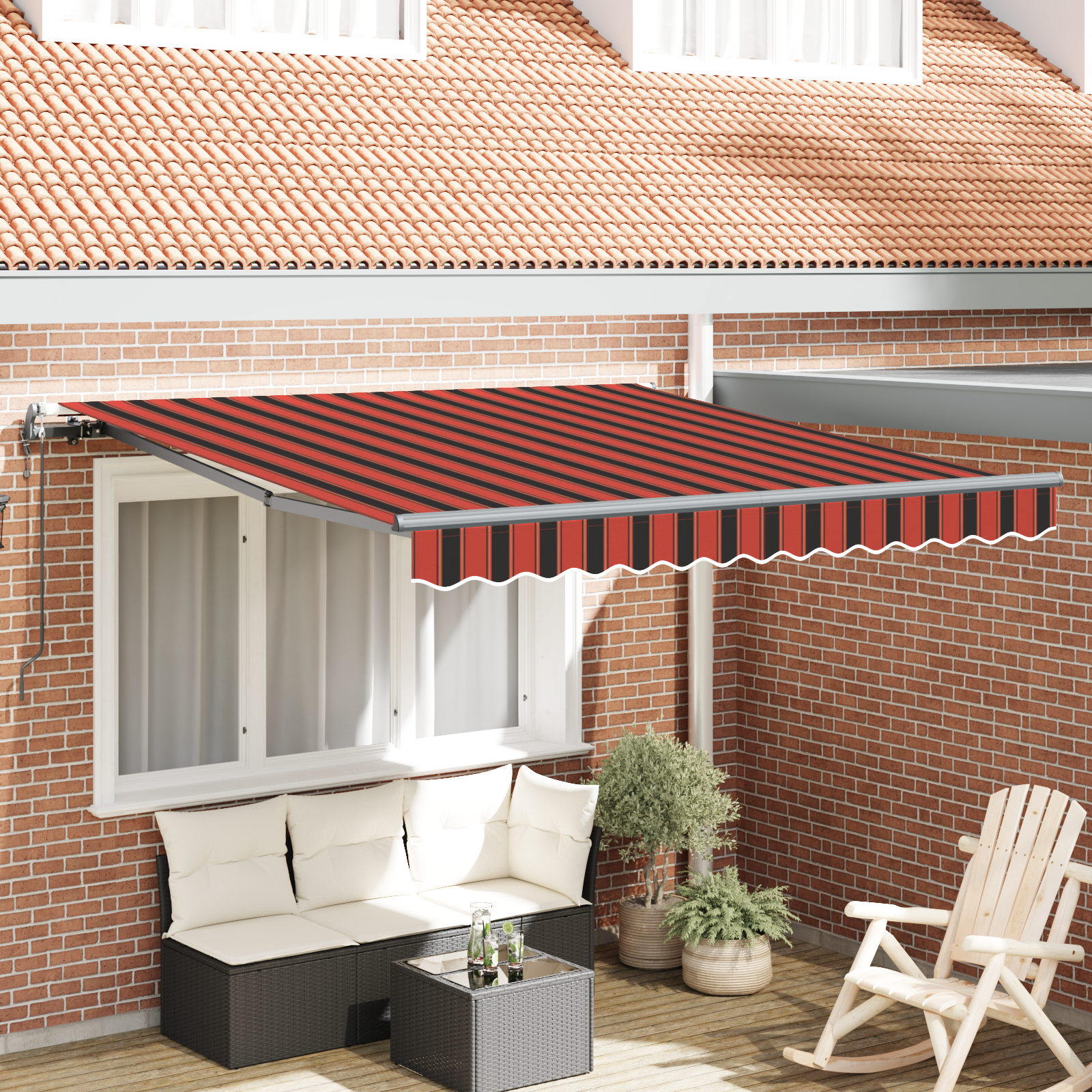 Automatische Inklapbare Luifel in Oranje en Bruin, 300×250 cm