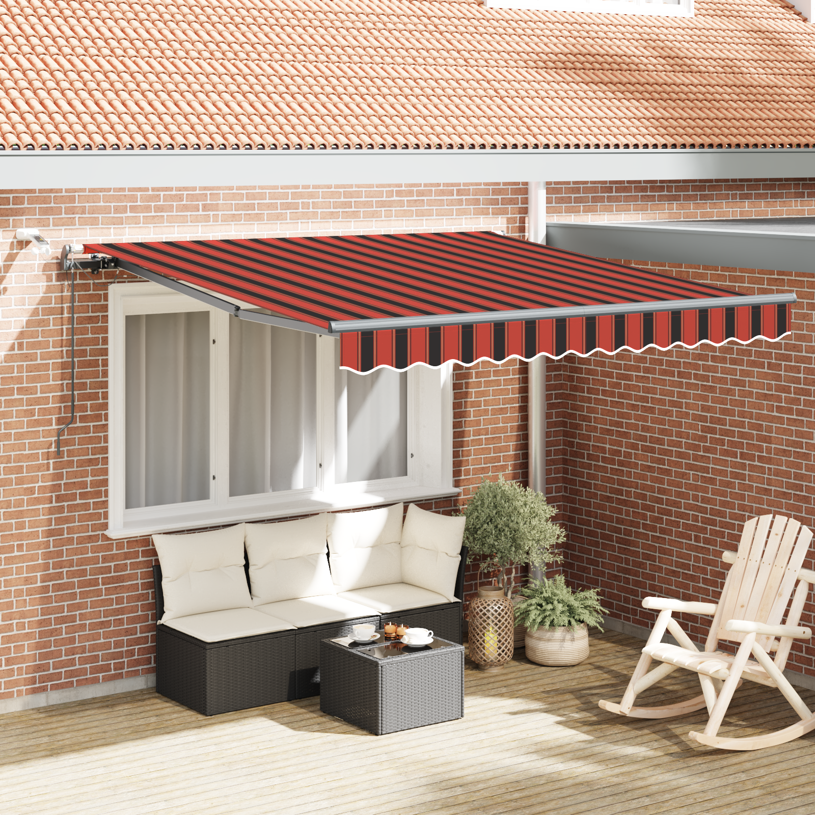 Automatische Uittrekbare Luifel met LED Oranje en Bruin 300×250 cm
