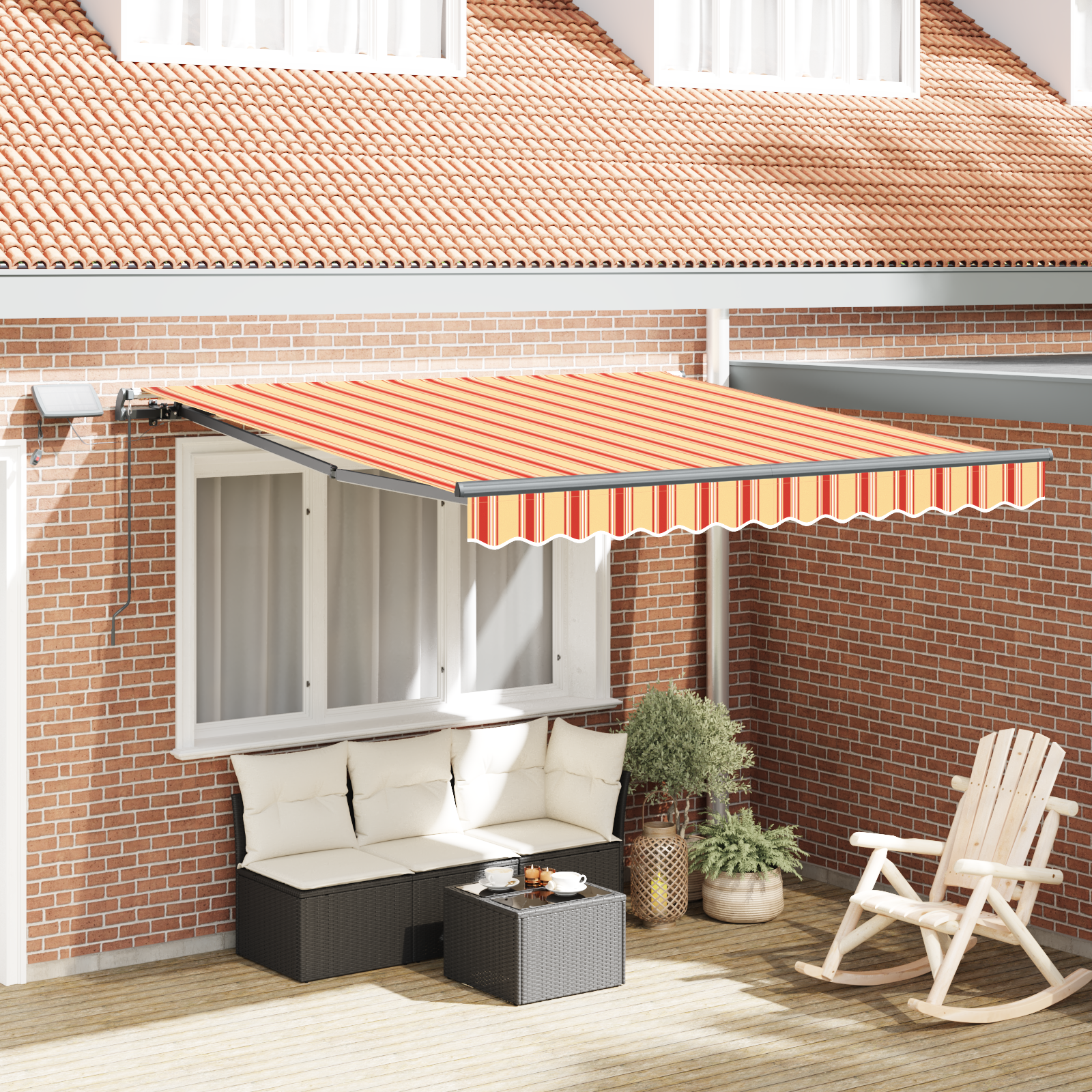 Handmatig Intrekbare Luifel met LED Geel en Oranje 300×250 cm