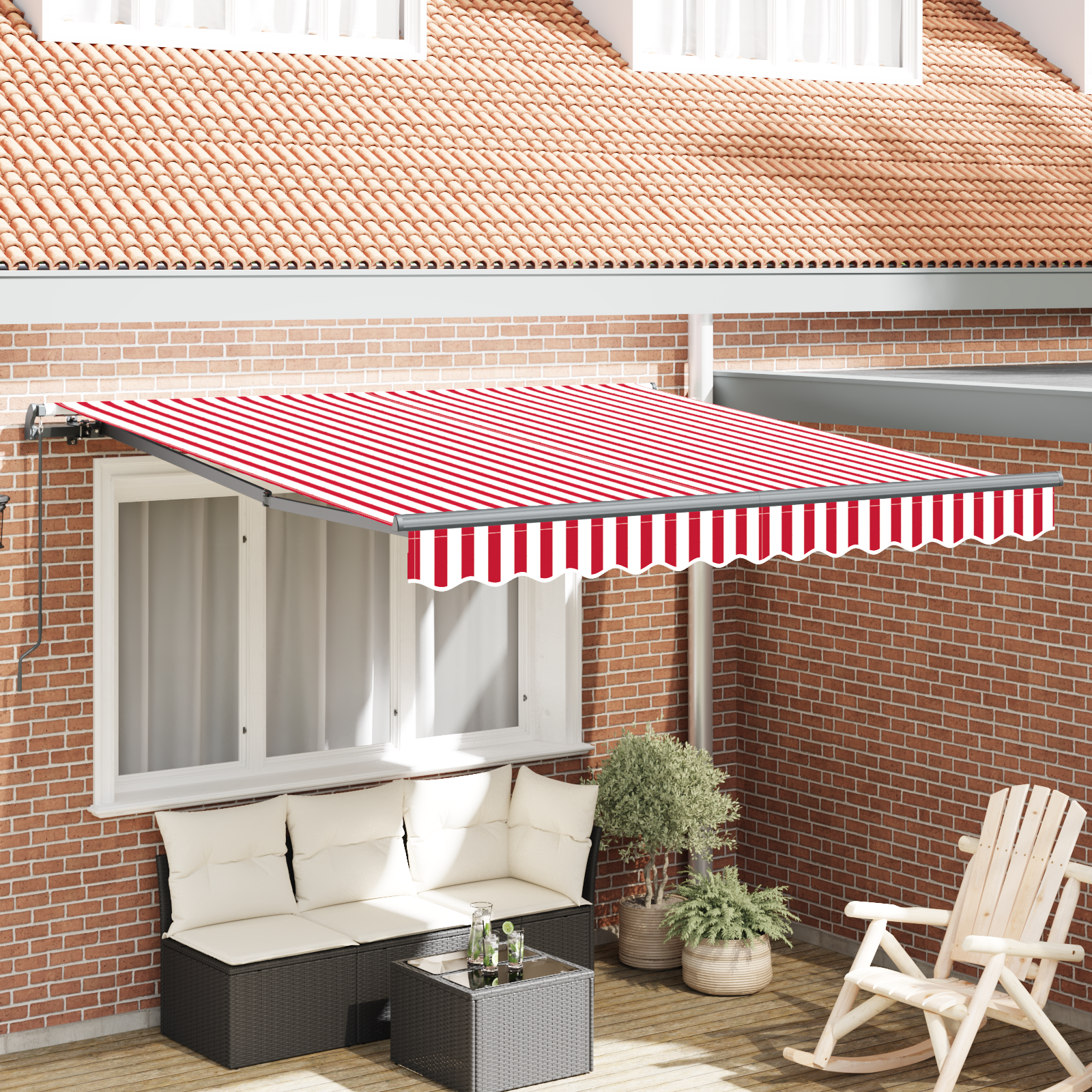 Handmatige Inklapbare Luifel Rood en Wit 300×250 cm