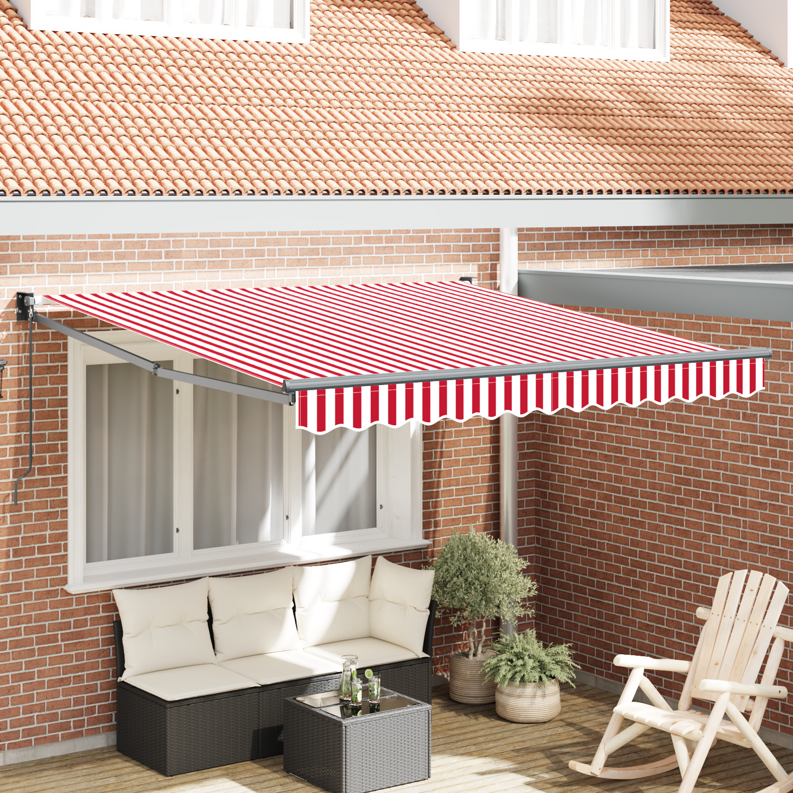Handmatig Uittrekbare Parasols Rood met Witte Strepen 300×250 cm