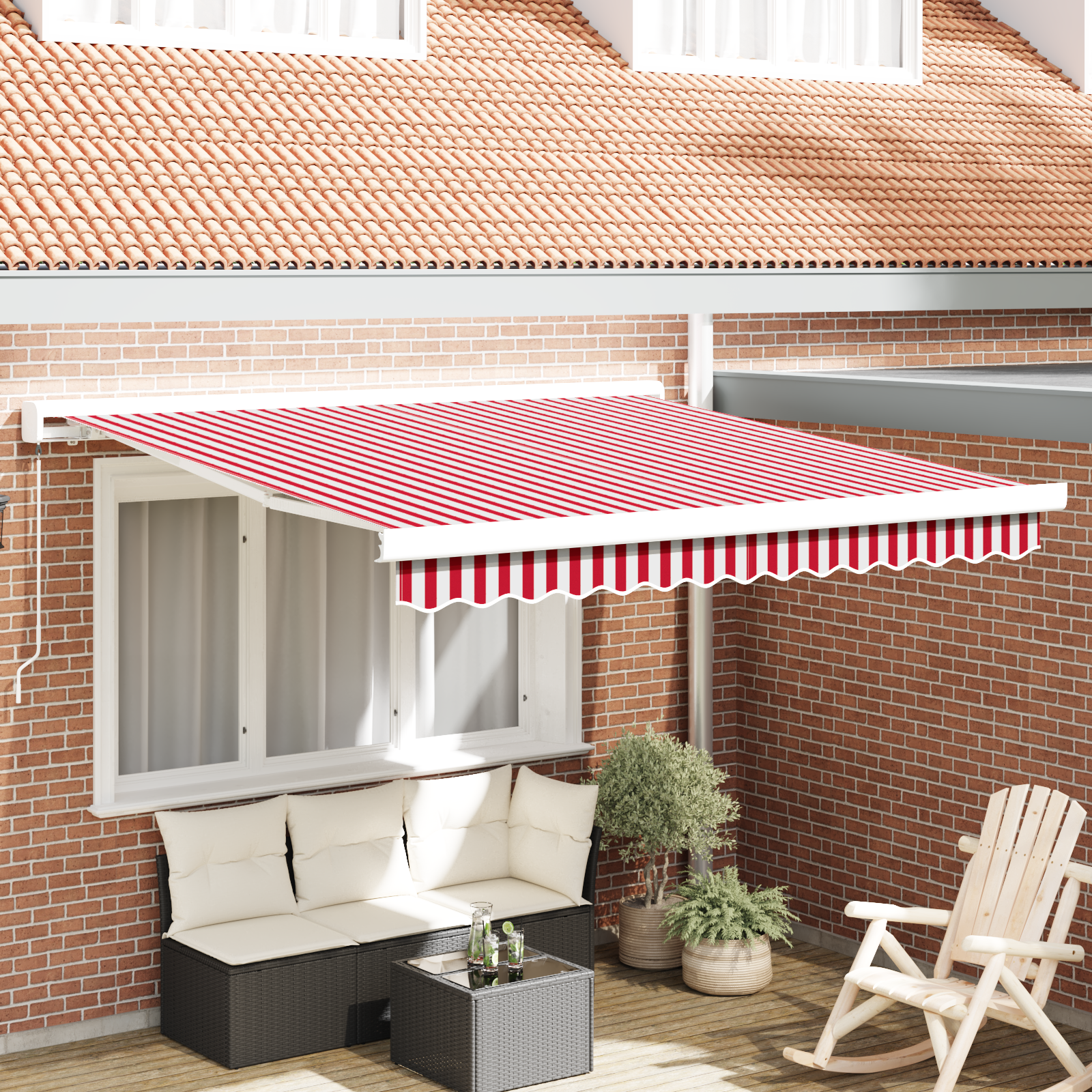 Handmatige Inklapbare Luifel Rood en Witte Stripe 300×250 cm