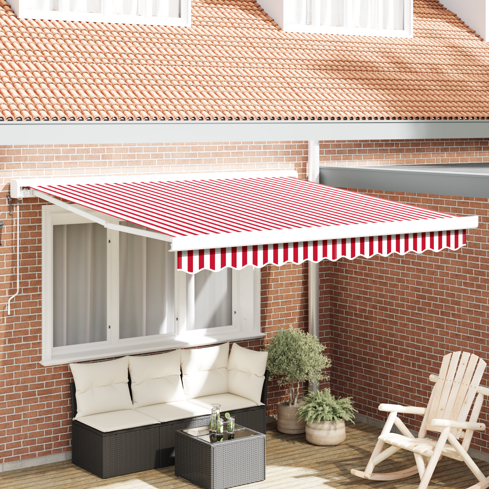 Tenda Retrattile Automatica a Righe Rosse e Bianche 300x250 cm 3329992