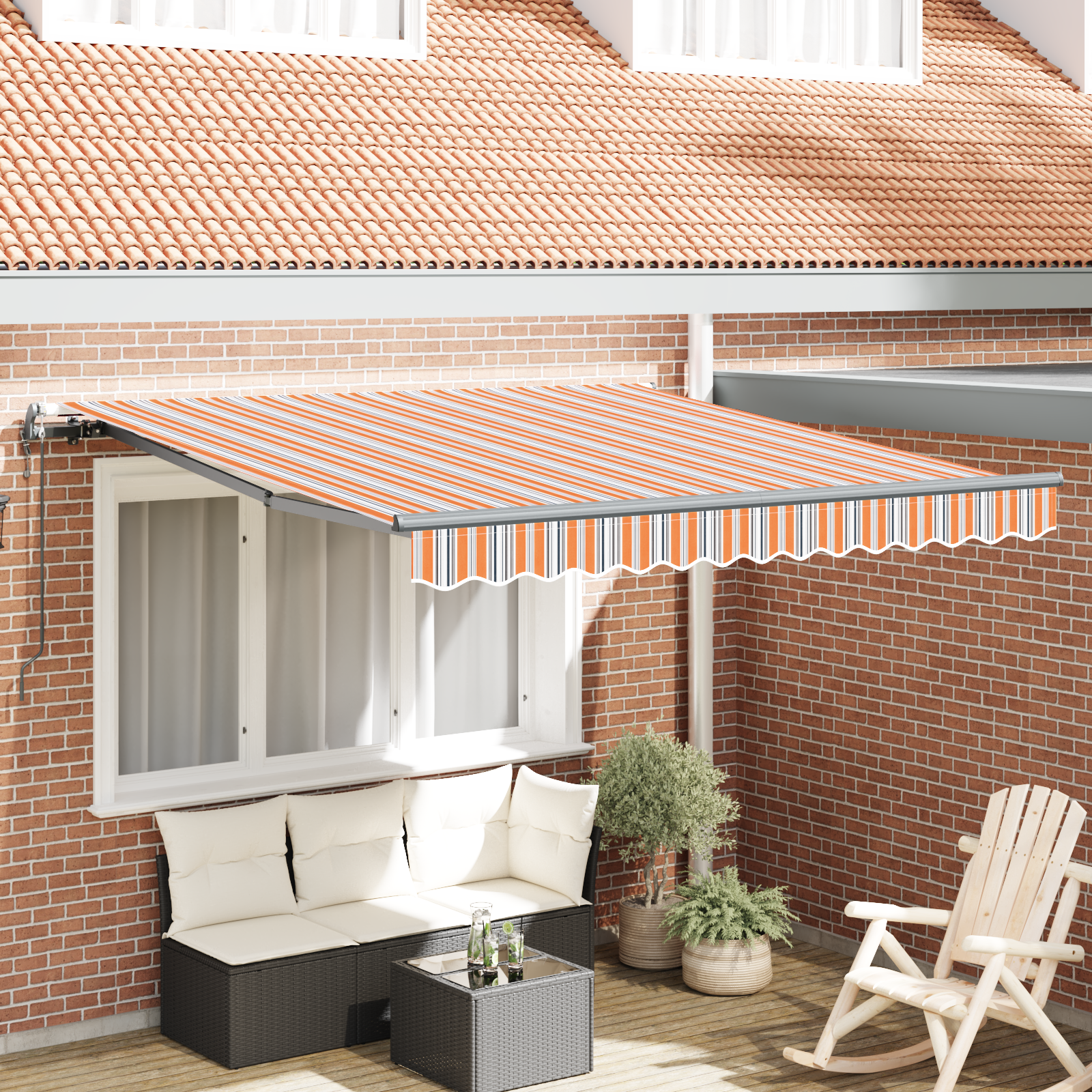 Ombrellone Retrattile Automatico a Strisce Multicolore 300x250 cm 3330003