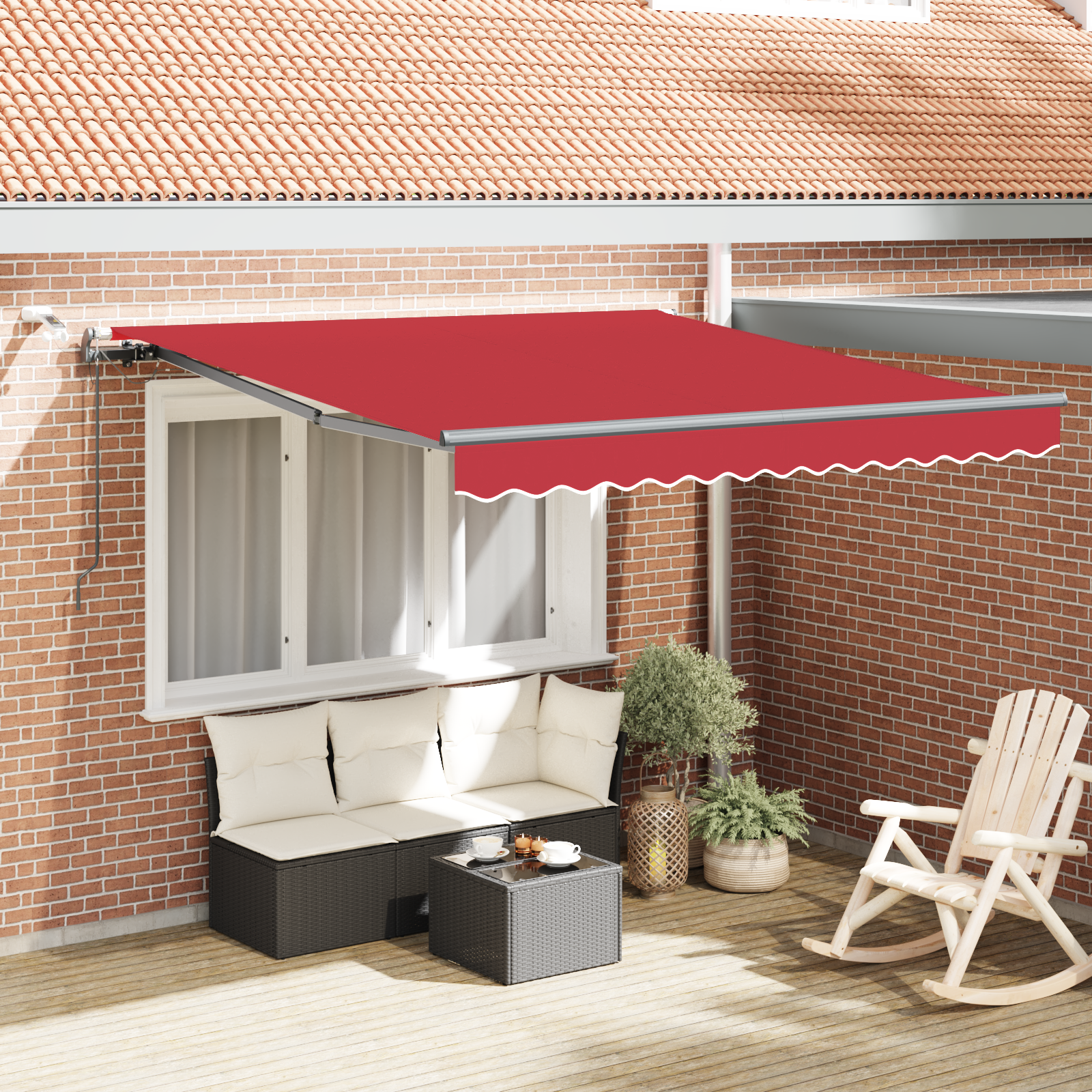 Automatic Retractable Awning with LED Red 300x250 cm