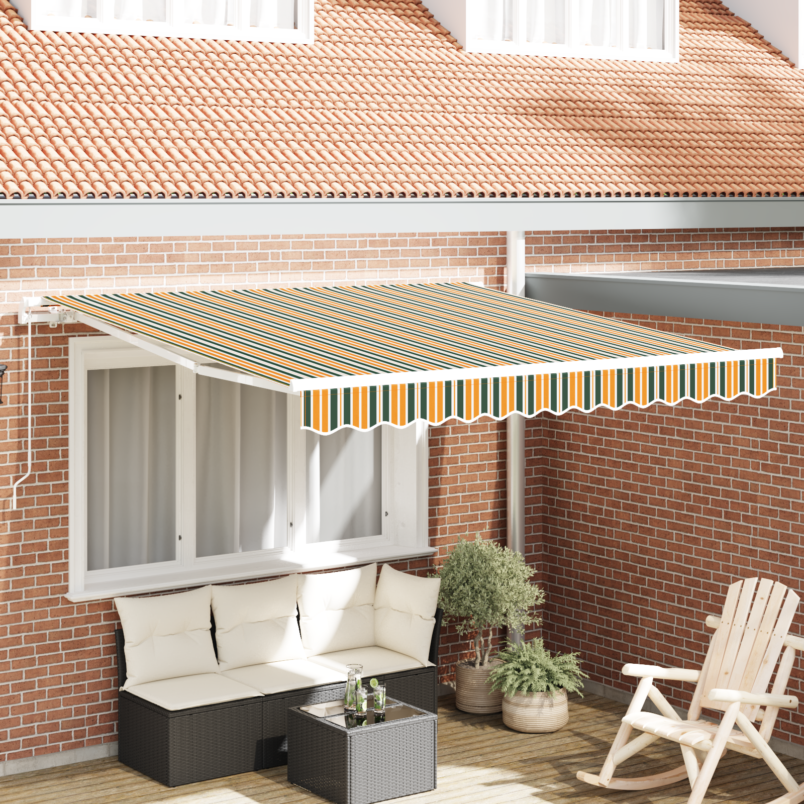 Tenda Retrattile Manuale Verde e Gialla 300x250 cm 3330159