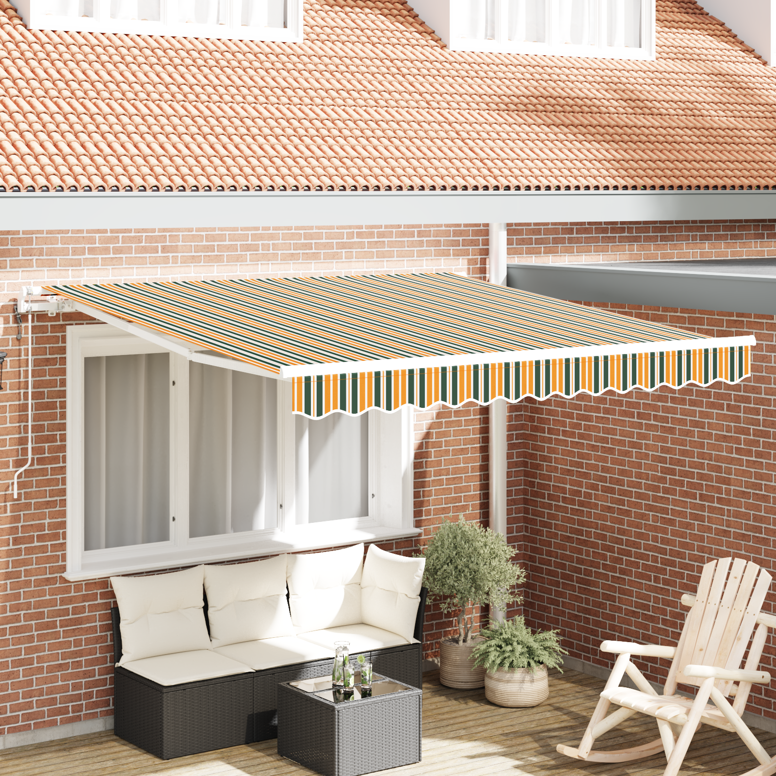 Tenda Retrattile Automatica Verde e Gialla 300x250 cm 3330161