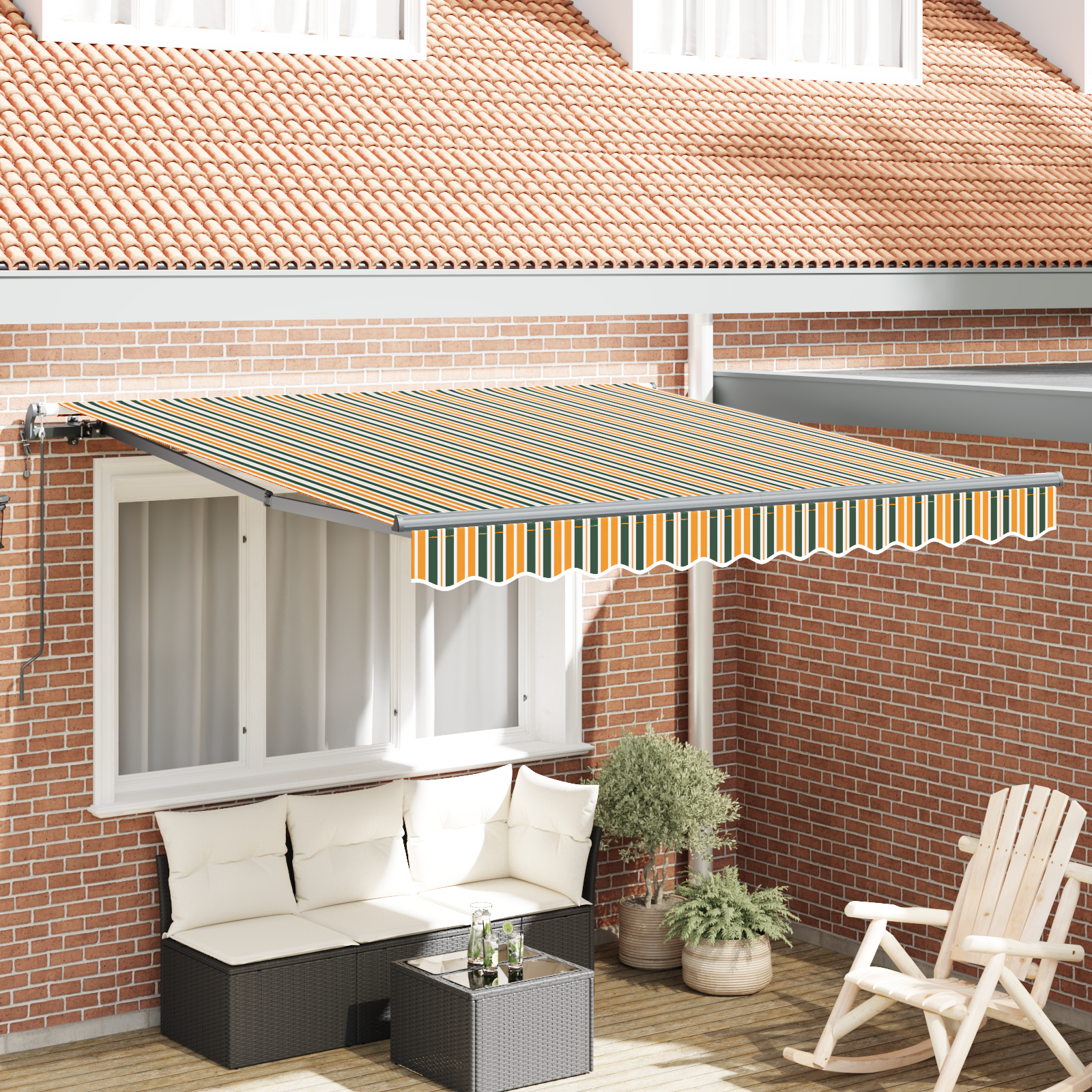 Tenda Retrattile Automatica Verde e Gialla 300x250 cm 3330165