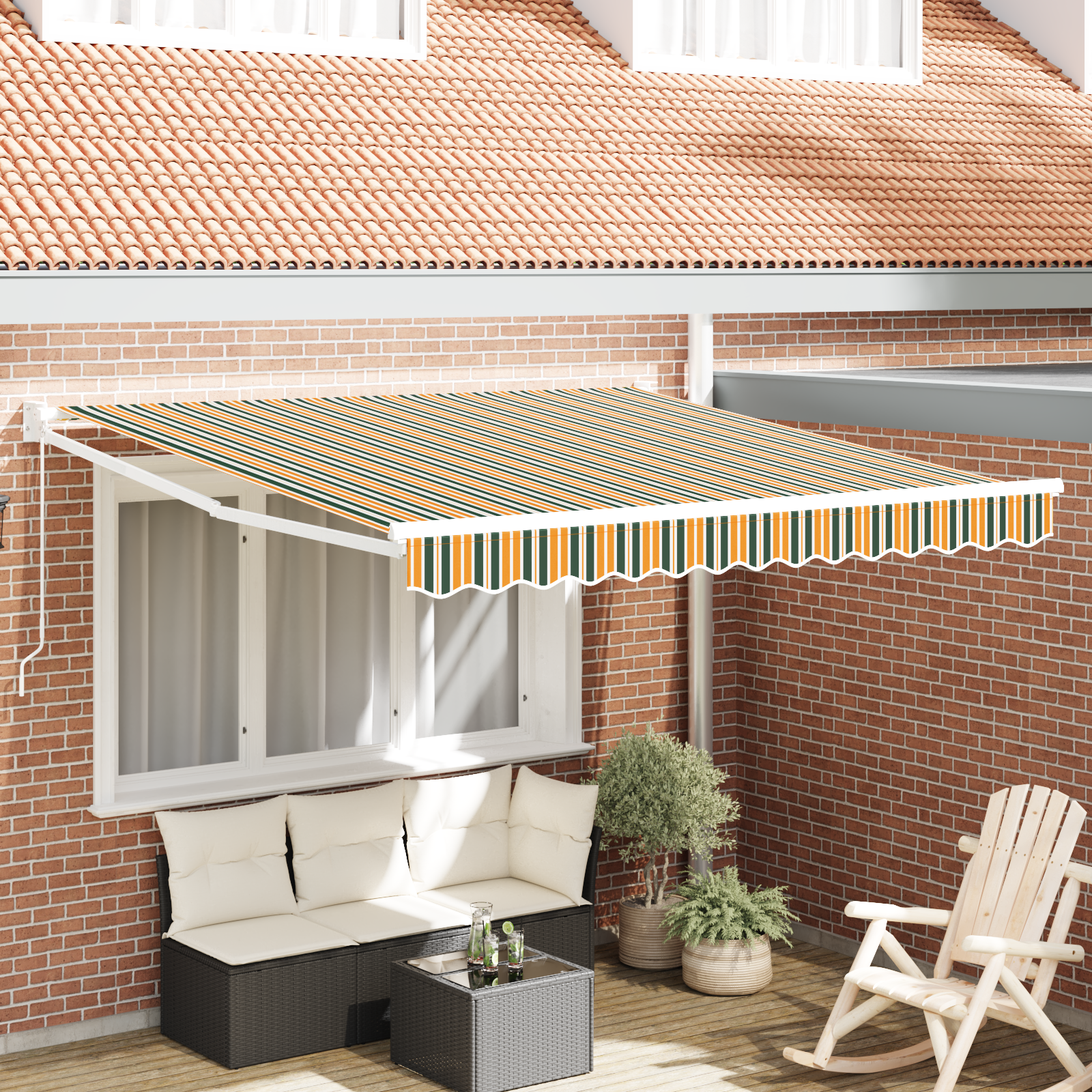 Tenda Retrattile Manuale Verde e Giallo 300x250 cm 3330167