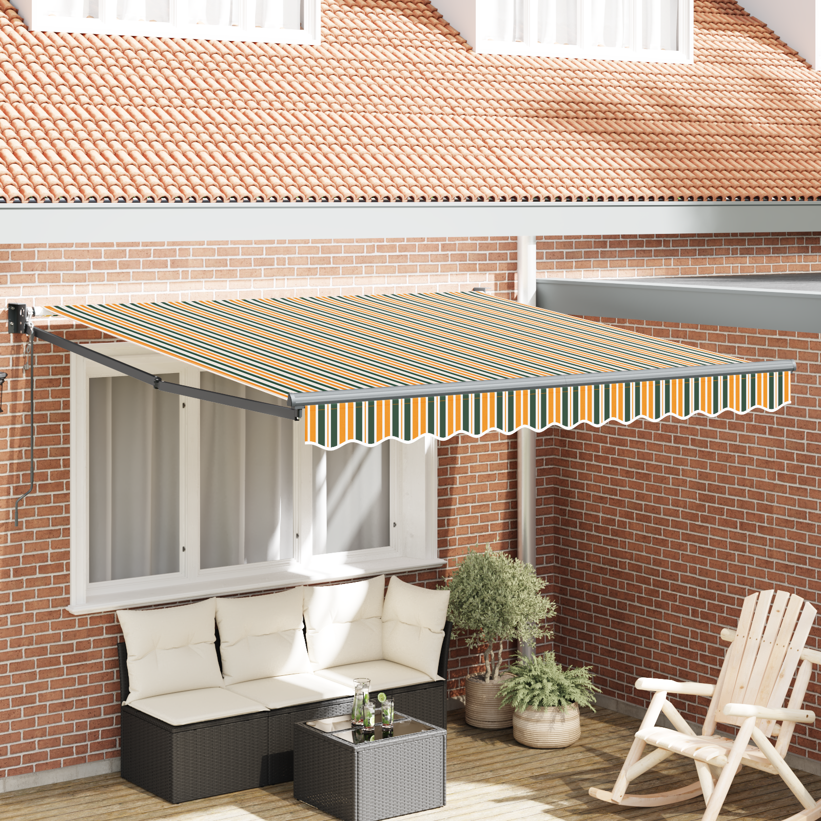 automatische intrekbare luifel groen en geel 300×250 cm