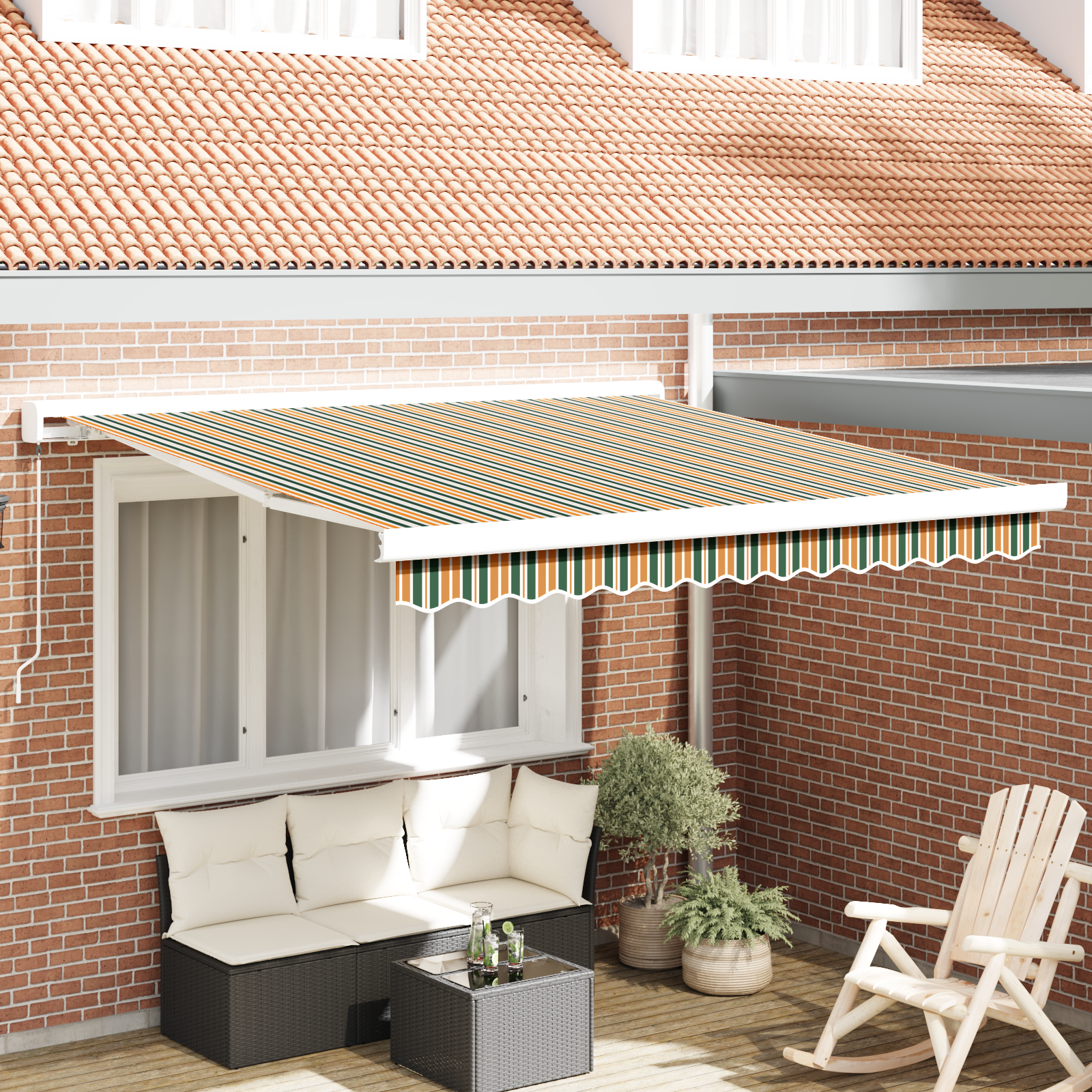 Manual Retractable Awning Green and Yellow 300x250 cm