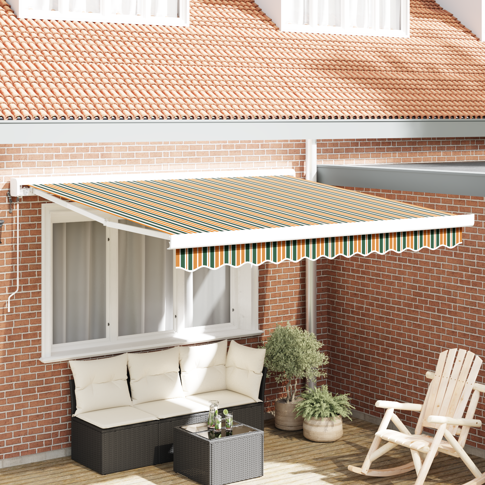 Automatic Retractable Awning Green and Yellow 300x250 cm