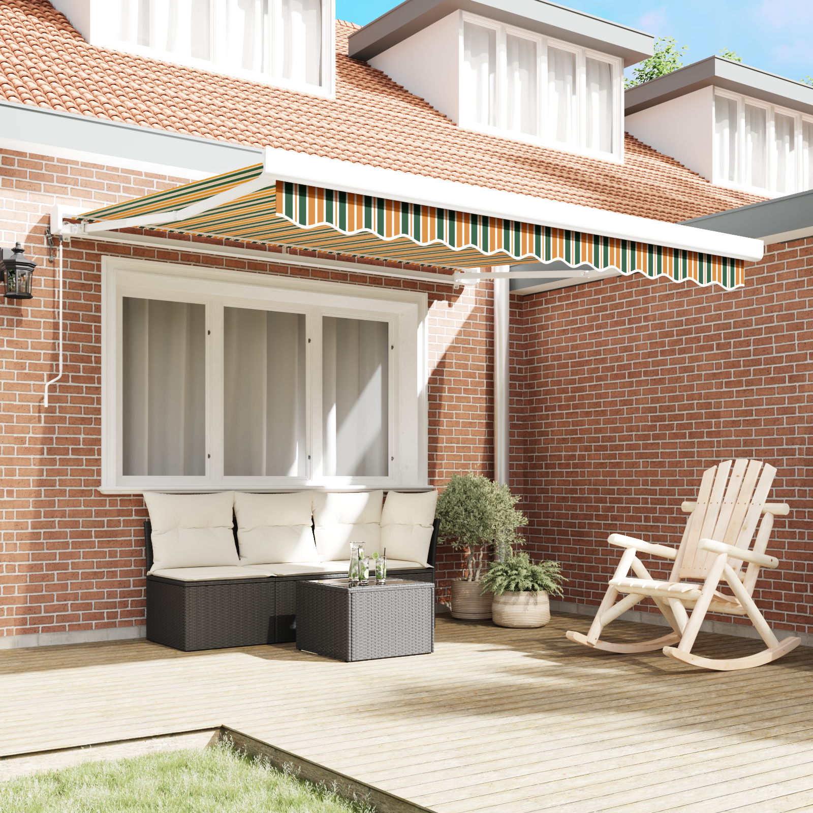 Automatic Retractable Awning Green and Yellow 300x250 cm - Image 3