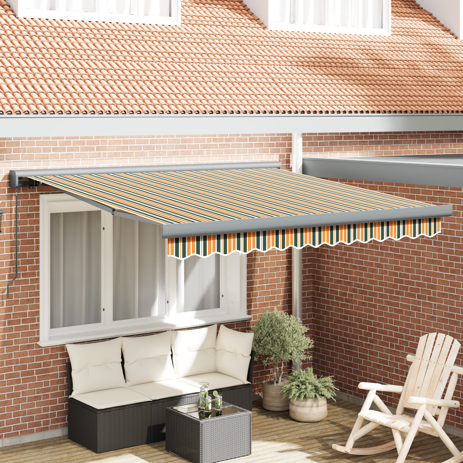 Manual Retractable Awning Green and Yellow 300x250 cm