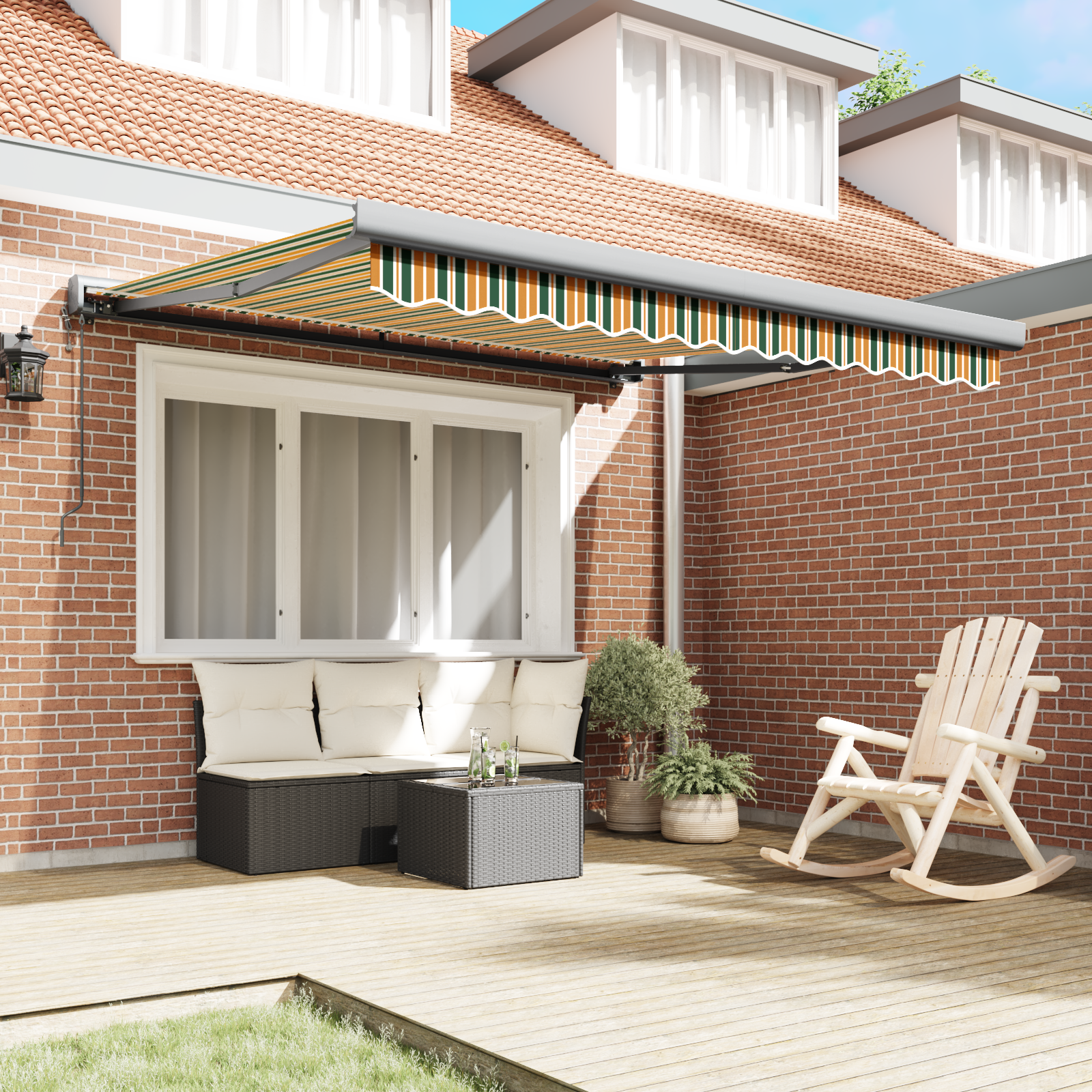 Automatic Retractable Awning Green and Yellow 300x250 cm - Image 3