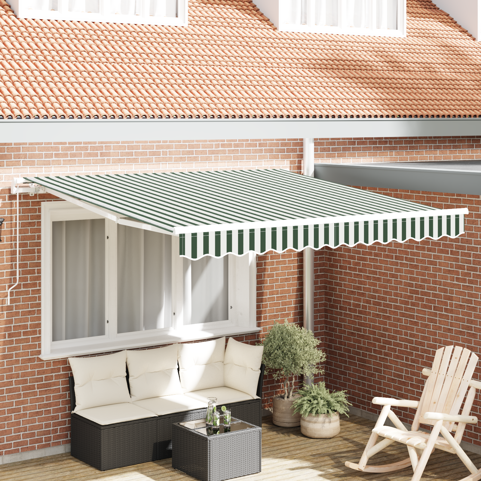 Tenda Retrattile Manuale Verde e Bianca 300x250 cm 3330177