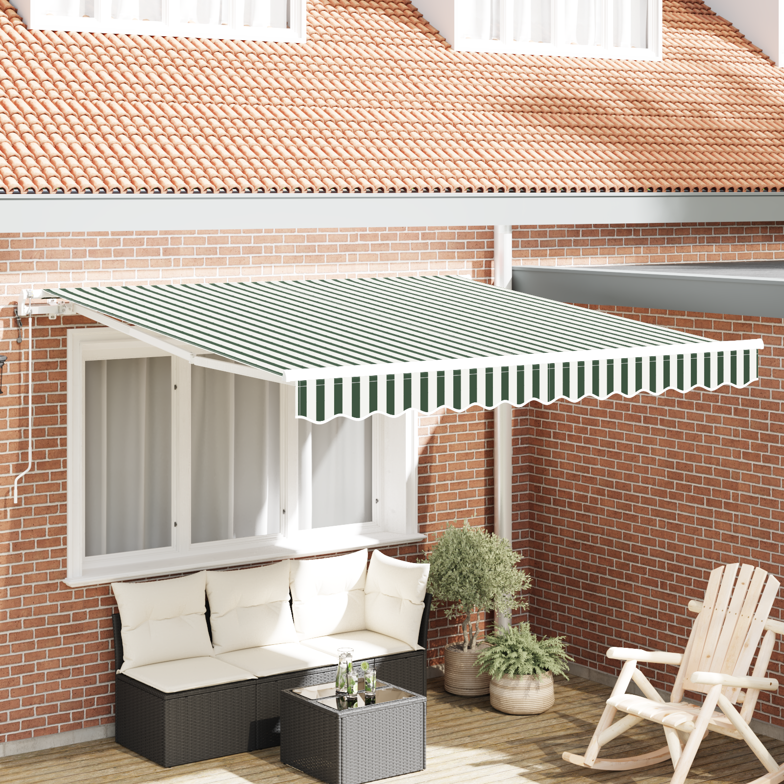 Tenda Retrattile Automatica Verde e Bianca 300x250 cm 3330179