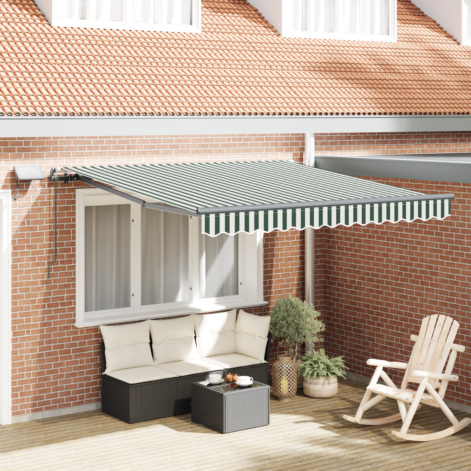 Tenda Retrattile Manuale con LED Verde e Bianca 300x250 cm 3330182