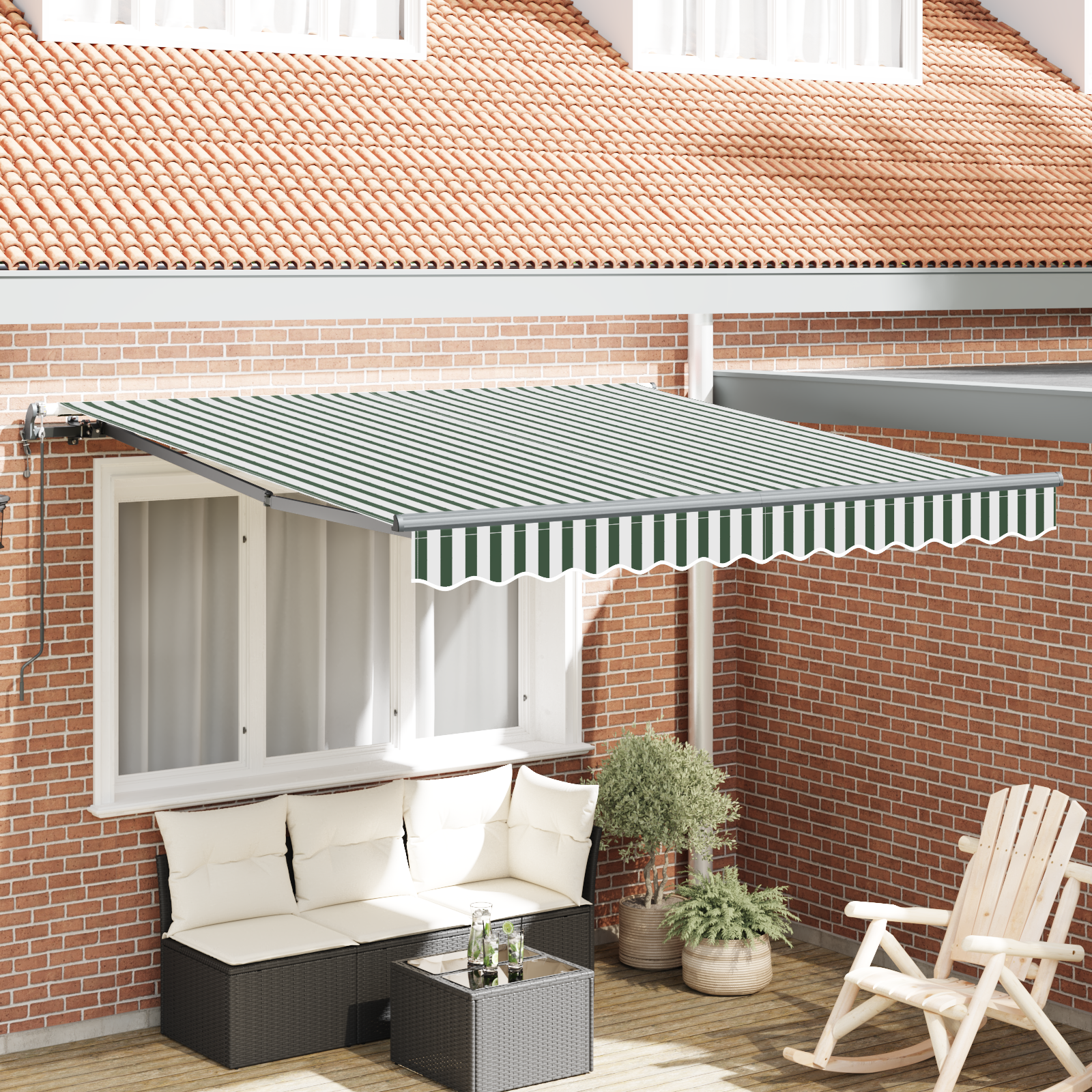 Tenda Retrattile Automatica Verde e Bianca 300x250 cm 3330183