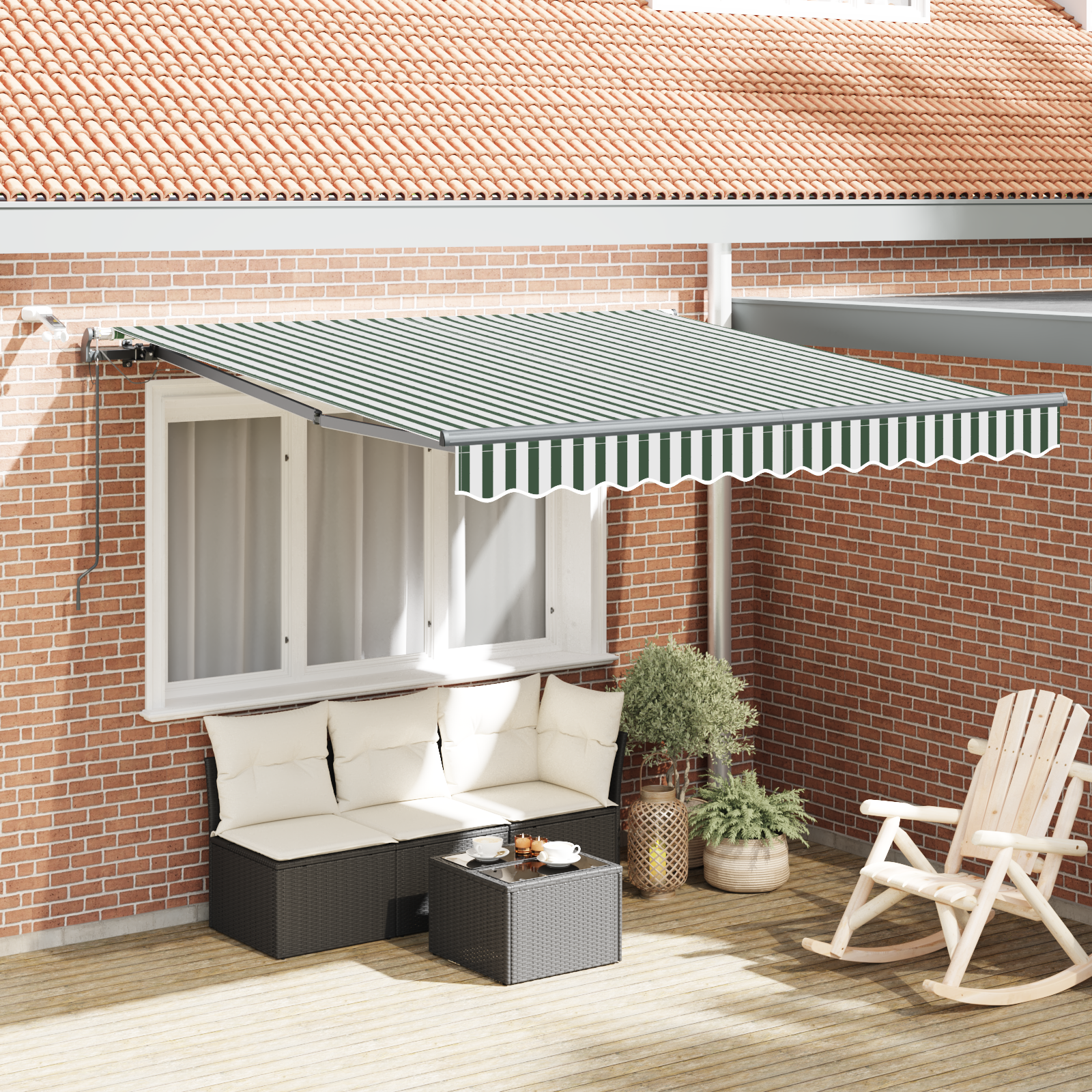 Automatische Inklapbare Luifel met LED Groen en Wit 300×250 cm