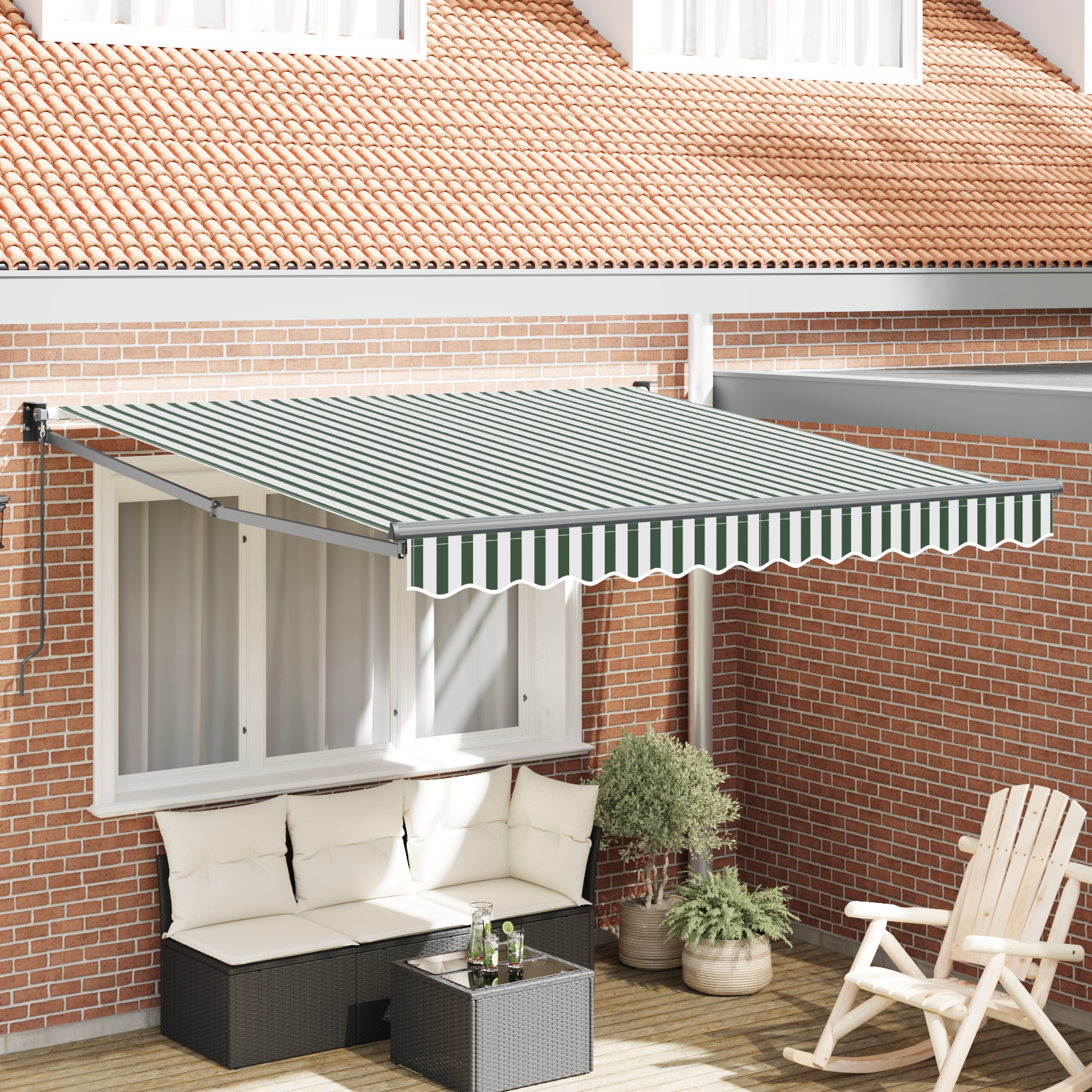 Tenda retrattile manuale Verde e Bianco 300x250 cm 3330187