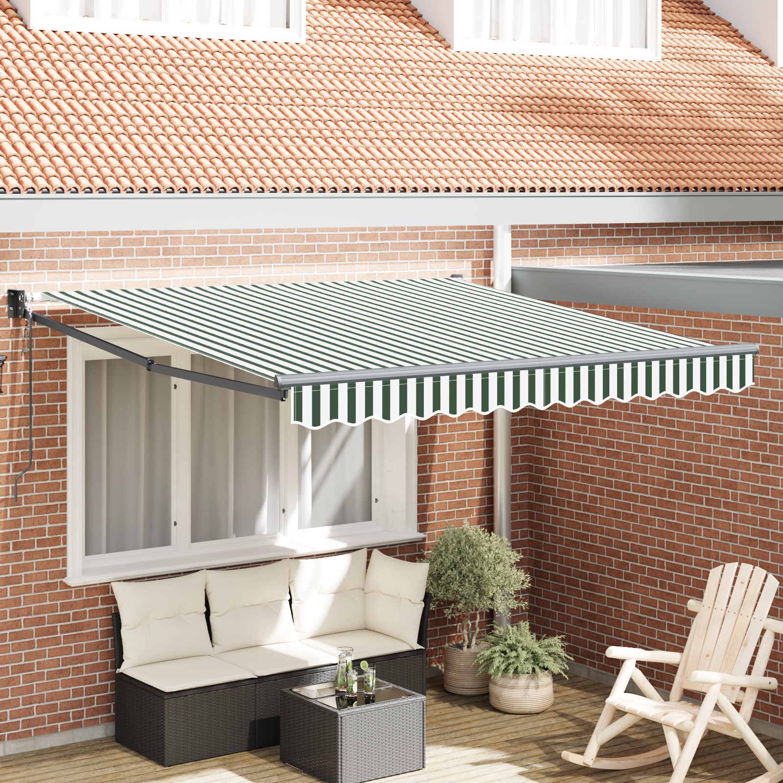 Tenda Retrattile Verde e Bianca 300x250 cm 3330188