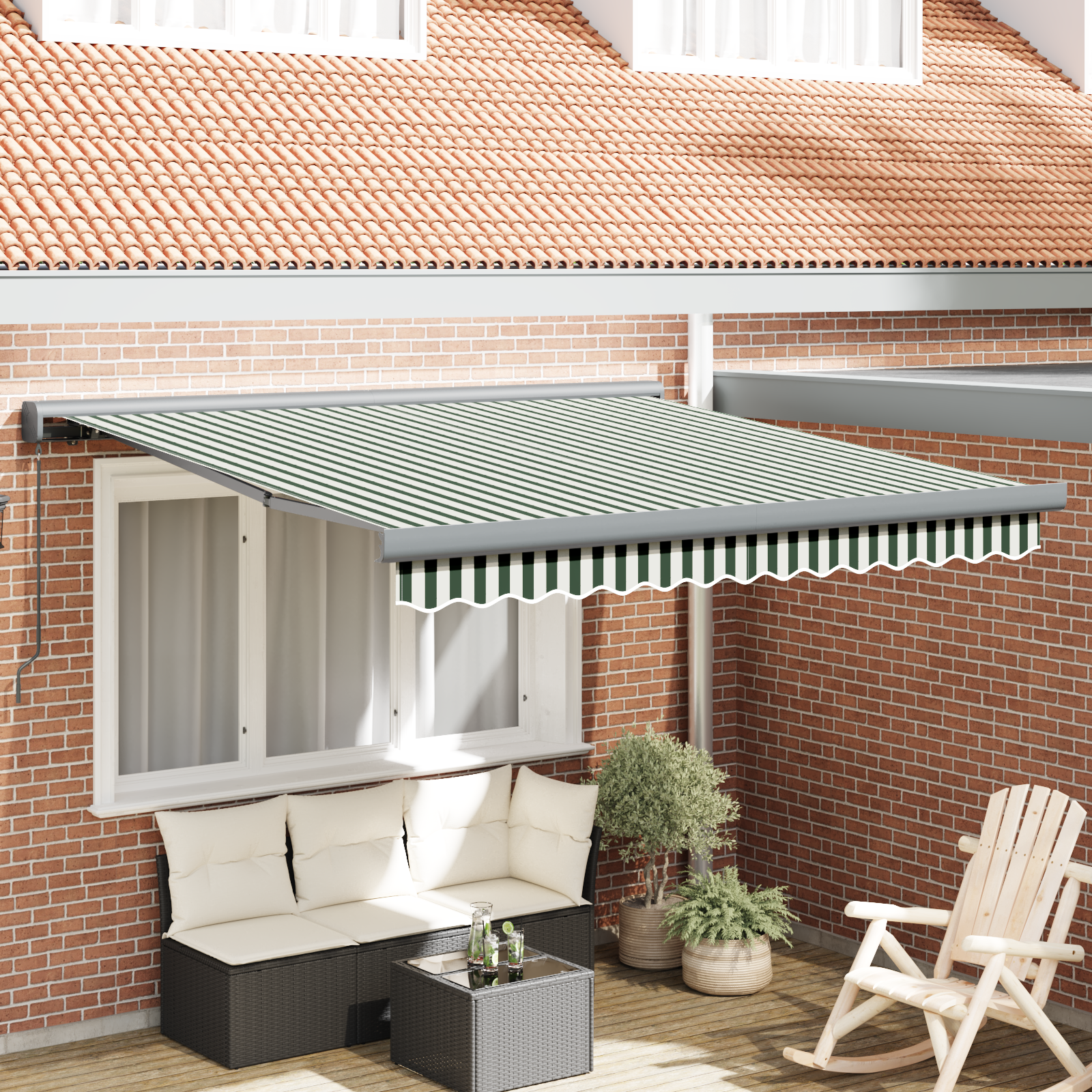 Tenda Retrattile Manuale Verde e Bianca 300x250 cm 3330191