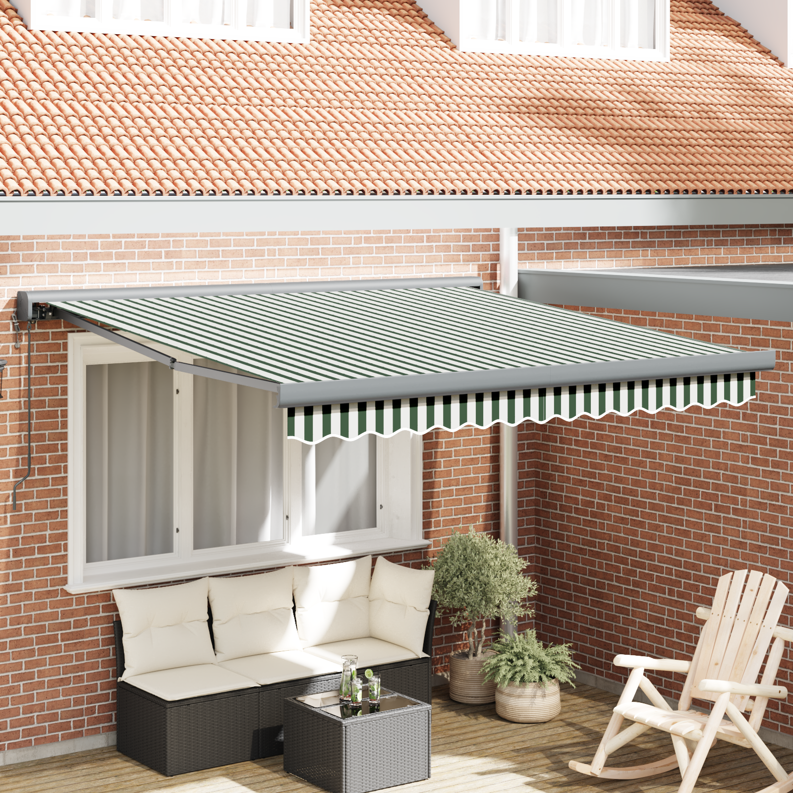 Tenda Retrattile Automatica Verde e Bianca 300x250 cm 3330192