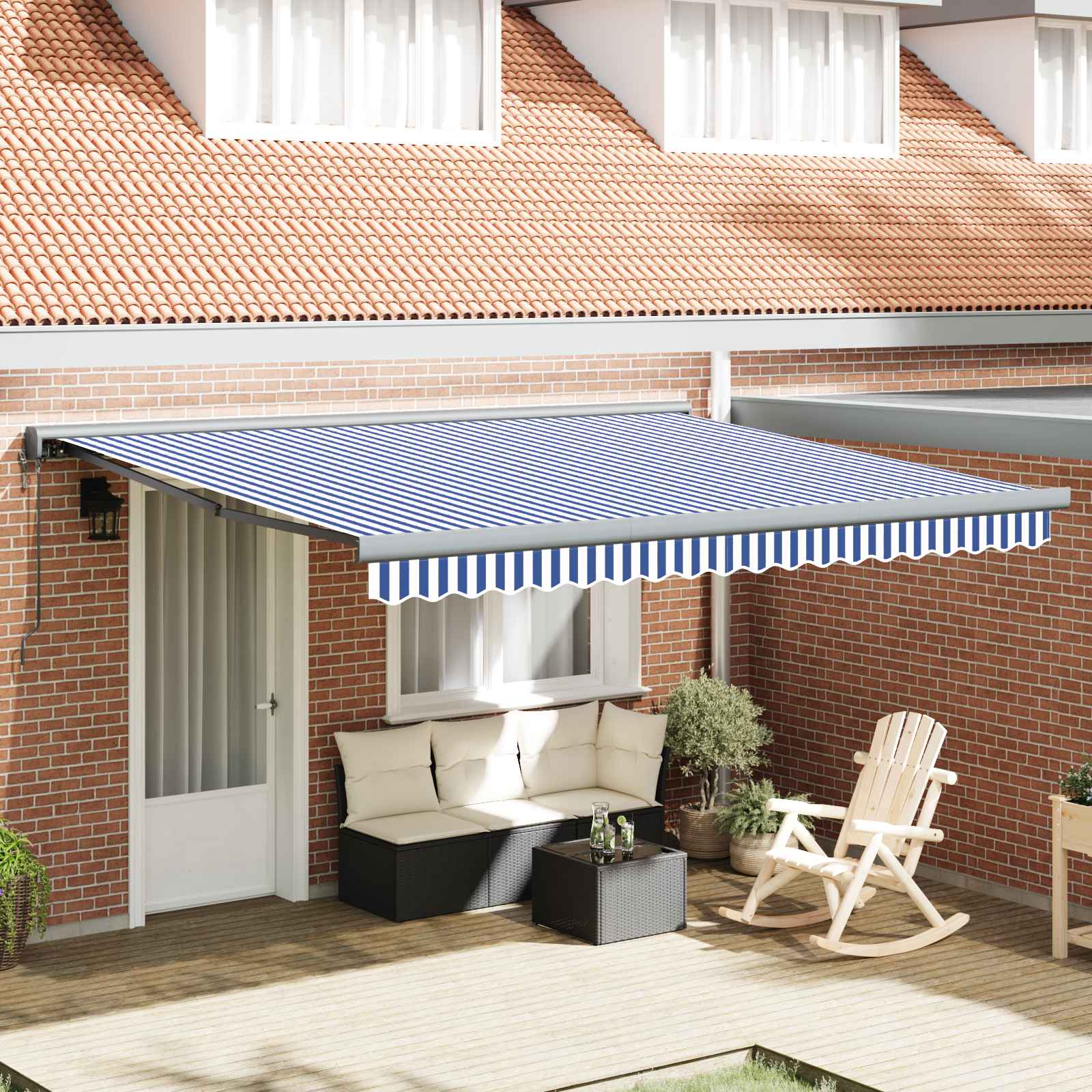 Tenda retrattile automatica blu e bianca 350x250 cm 3330196