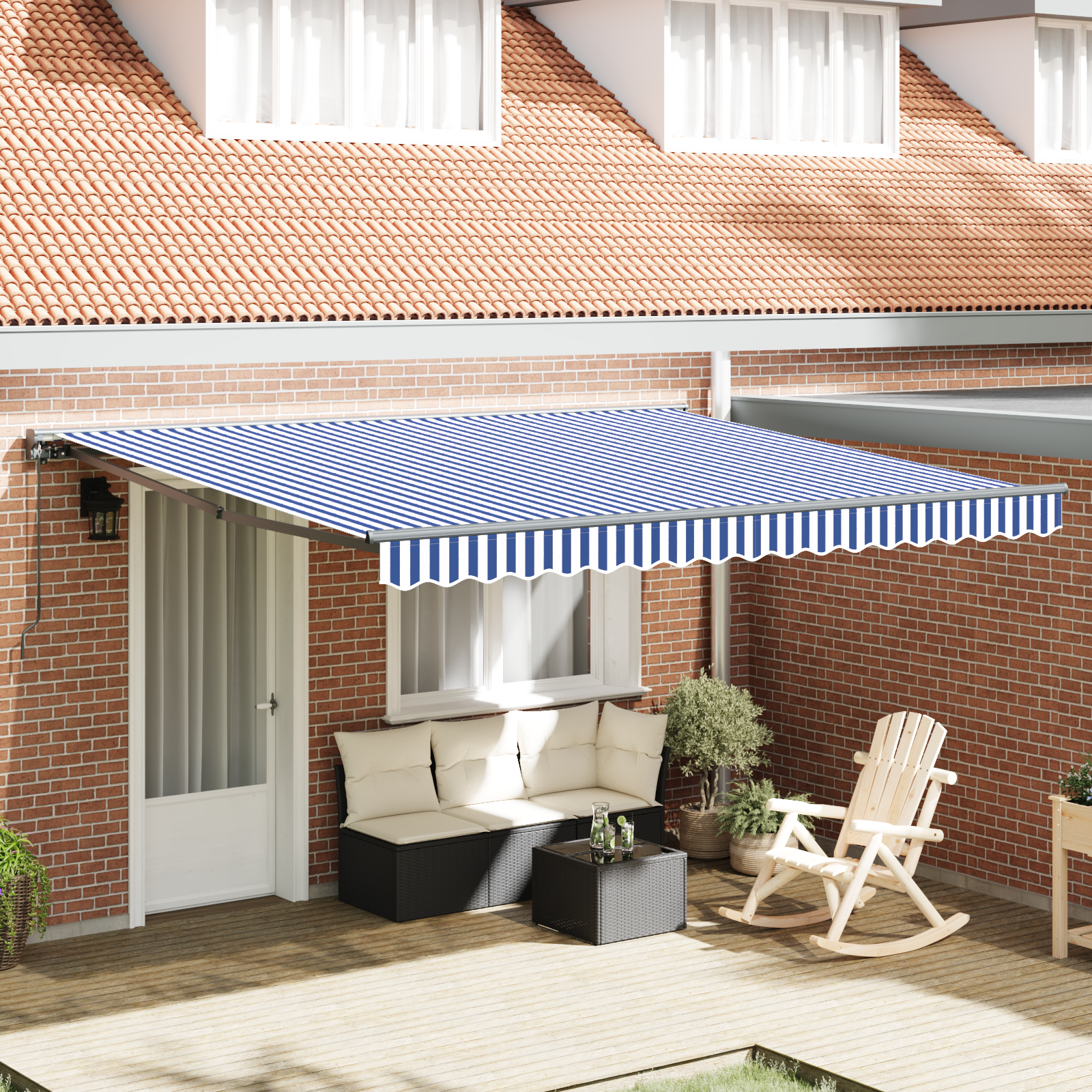 Tenda Retrattile Manuale Blu e Bianca 350x250 cm 3330197
