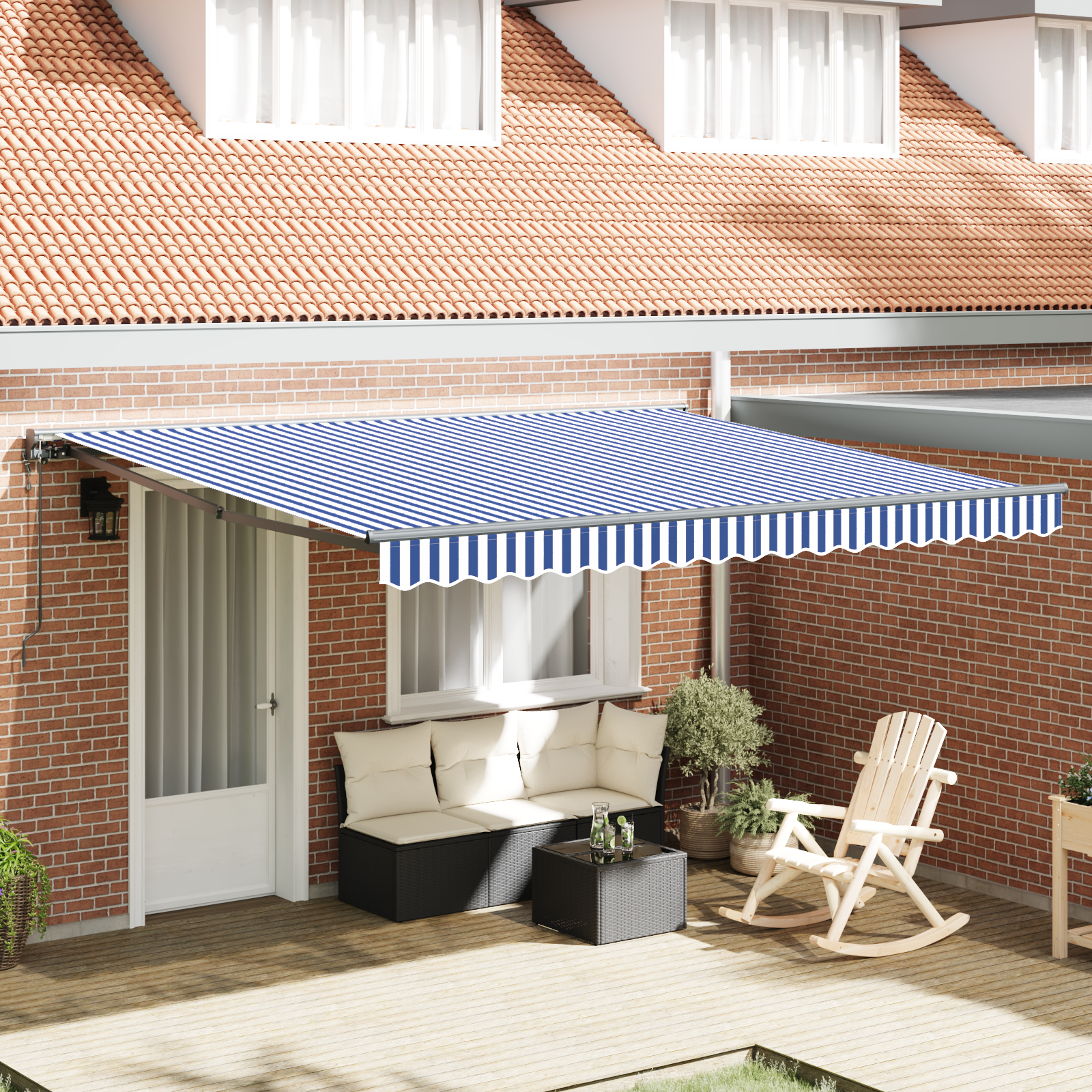 Tenda Retrattile Automatica Blu e Bianca 350x250 cm 3330198