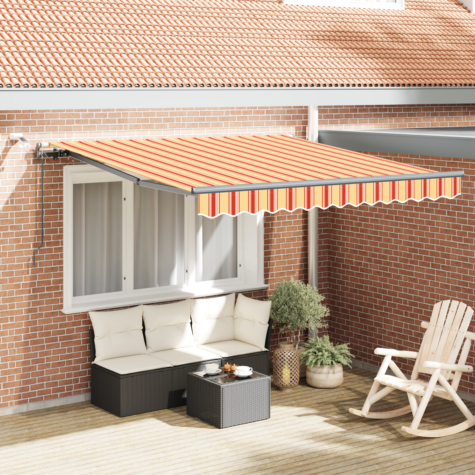 Automatische Inklapbare Luifel met LED Geel en Oranje 350×250 cm