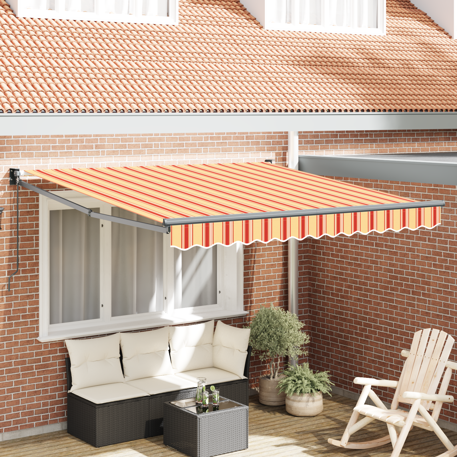 Handmatige Inklapbare Zonwering Oranje en Rood 350×250 cm