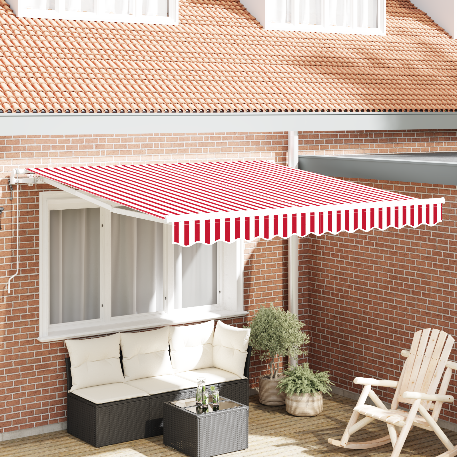 Ombrellone Retrattile Automatico Rosso e Bianco 350x250 cm 3330269