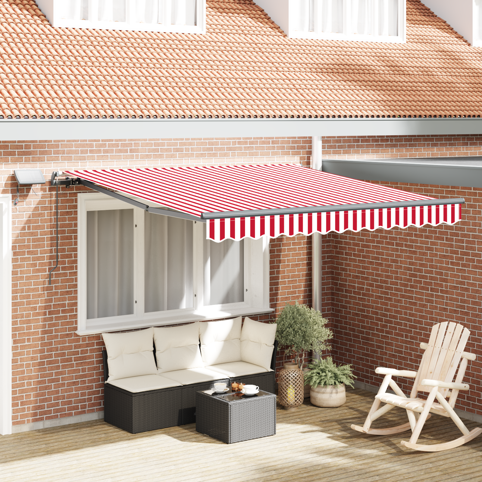 Handmatige Inklapbare Luifel met LED Rood en Witte Streep 350×250 cm