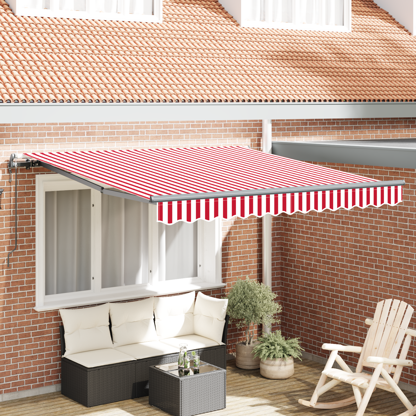 Tenda Retrattile Automatica Rigata Rossa e Bianca 350x250 cm 3330273