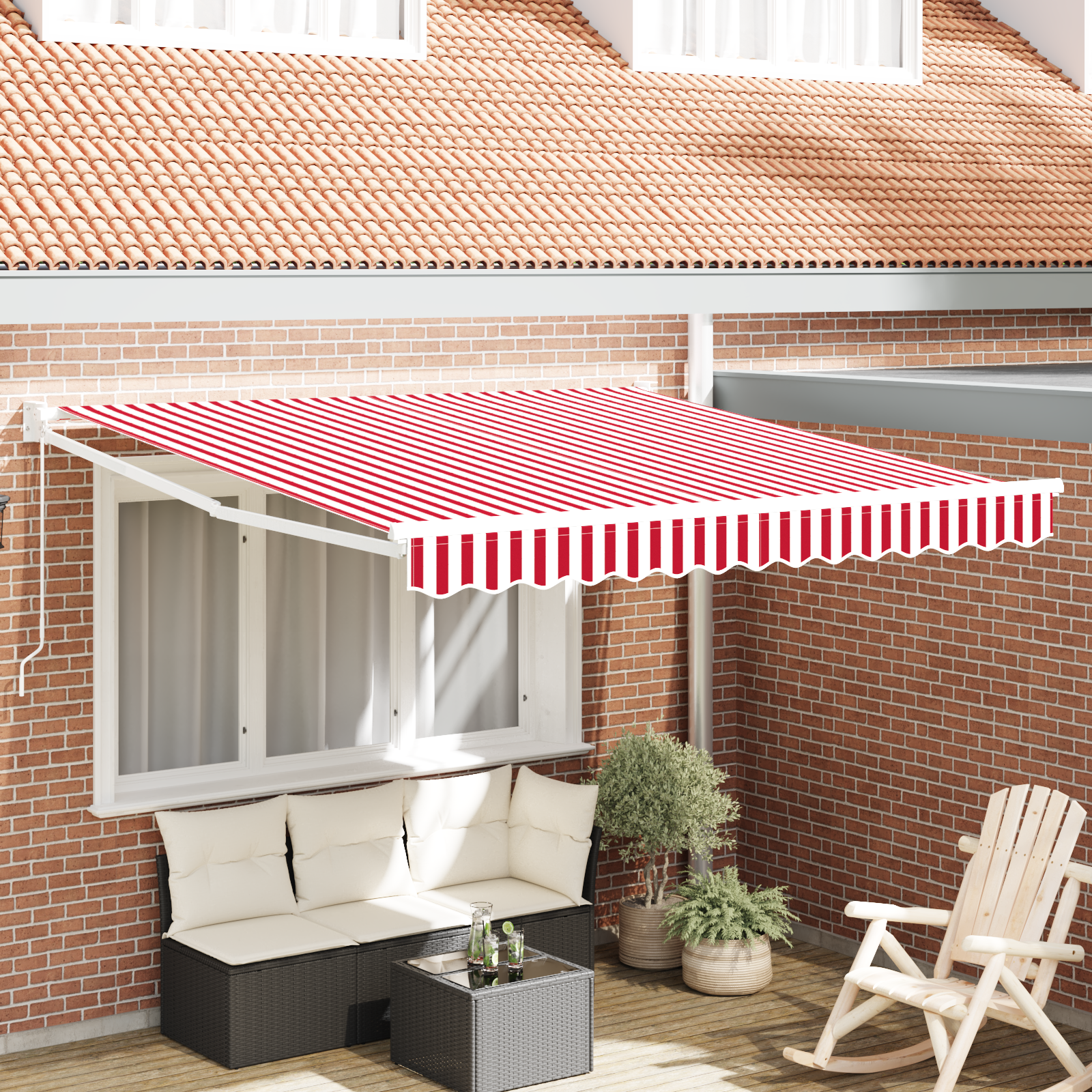 Tenda Retrattile Manuale Rigate Rosse e Bianche 350x250 cm 3330275