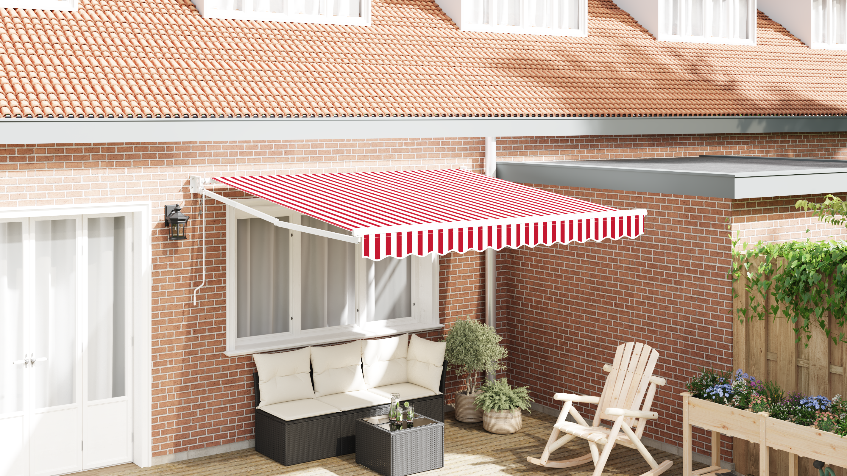 Automatische Inklapbare Luifel Rood en Wit Gestreept 350×250 cm